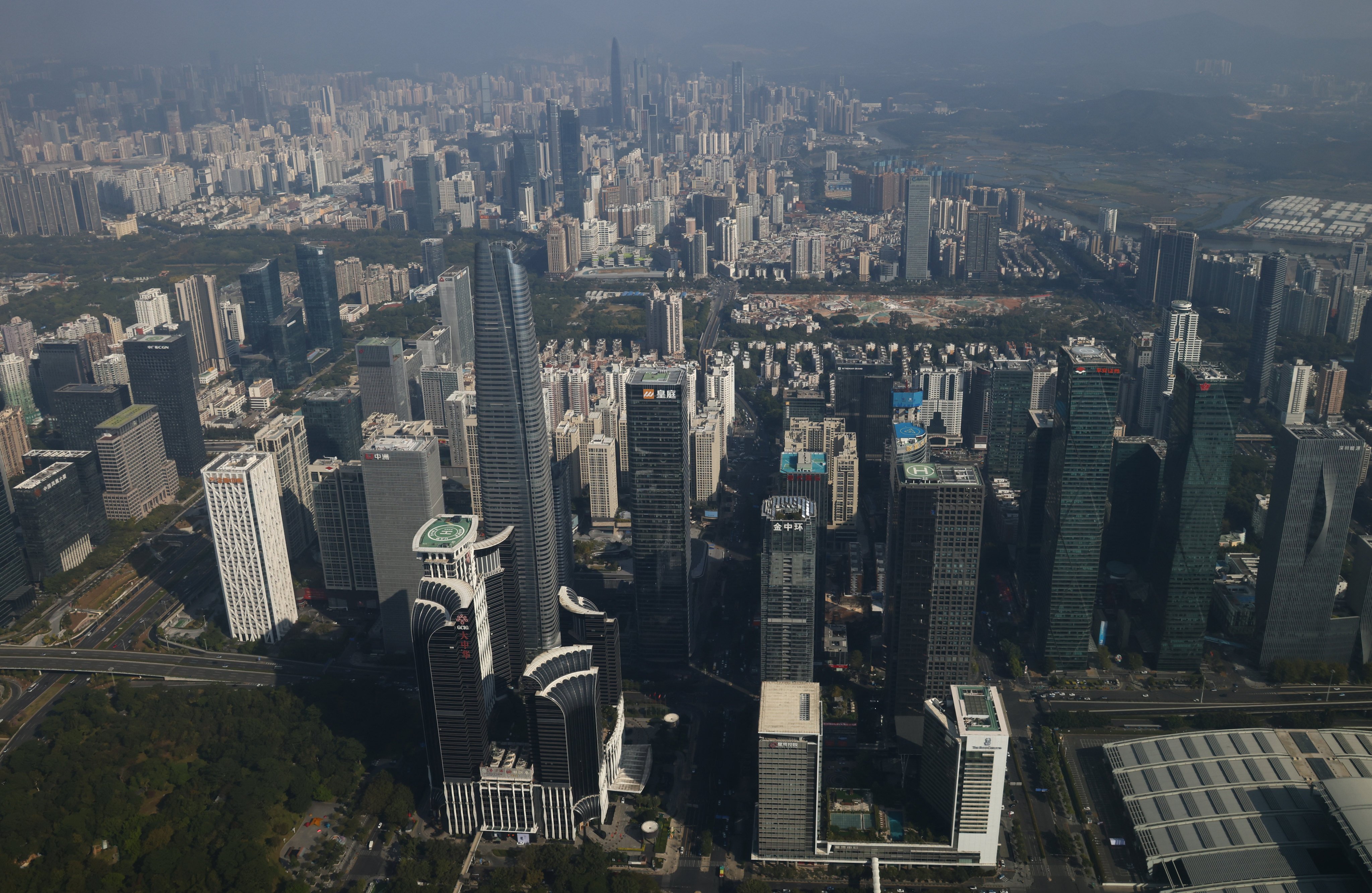 A general view of Shenzhen, one of the cities of the Greater Bay Area, photographed from the Free Sky observation deck in Ping An Finance Center on December 28, 2023. Photo: Dickson Lee