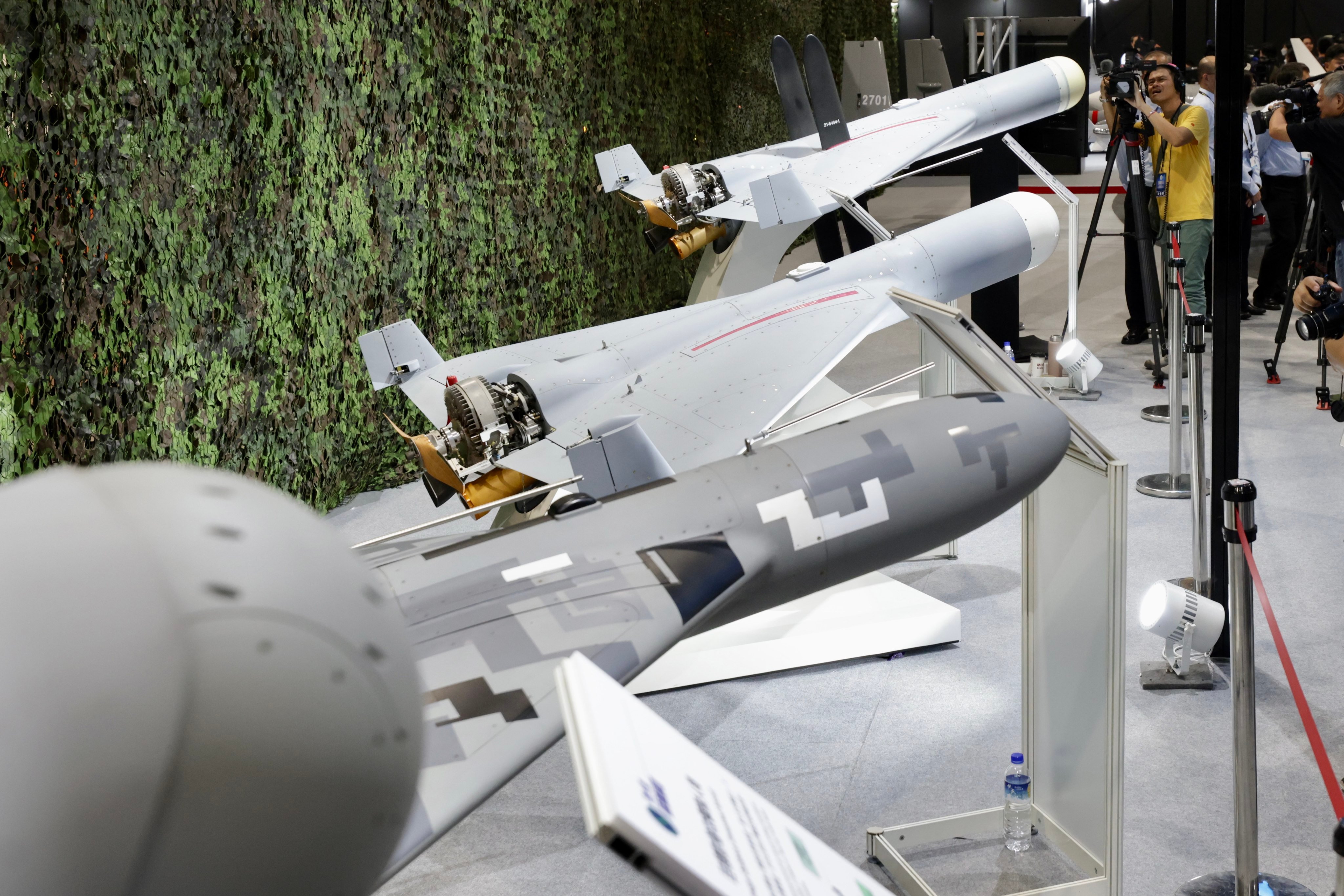 Taiwanese-made suicide drones on display at last year’s aerospace and defence technology exhibition in Taipei. Photo: EPA