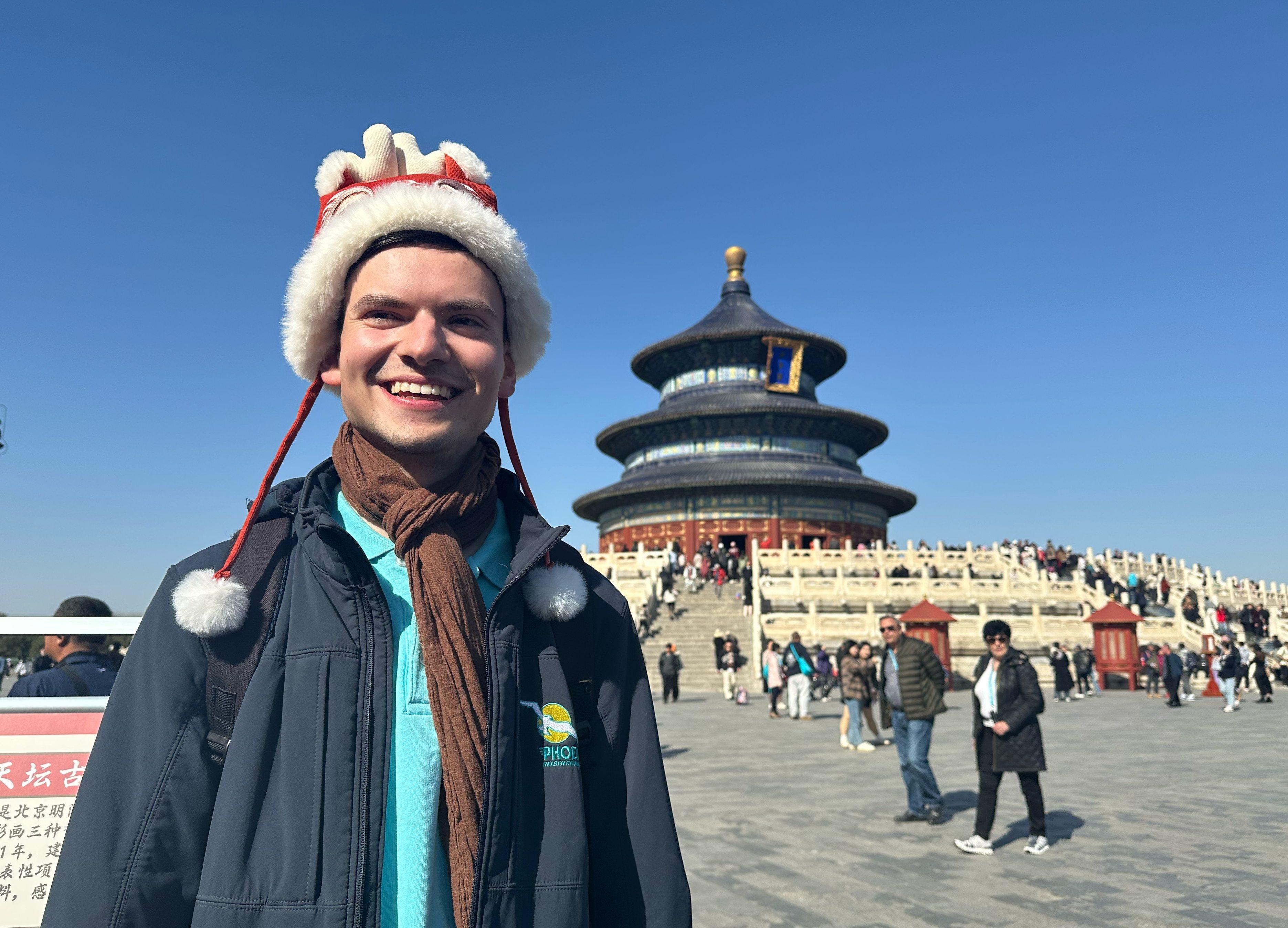 A German tourist visits the Temple of Heaven in Beijing on March 20. Since December, China has allowed travellers from Germany to enter without a visa for 15 days for business, tourism, family visits and transit. Photo: Xinhua