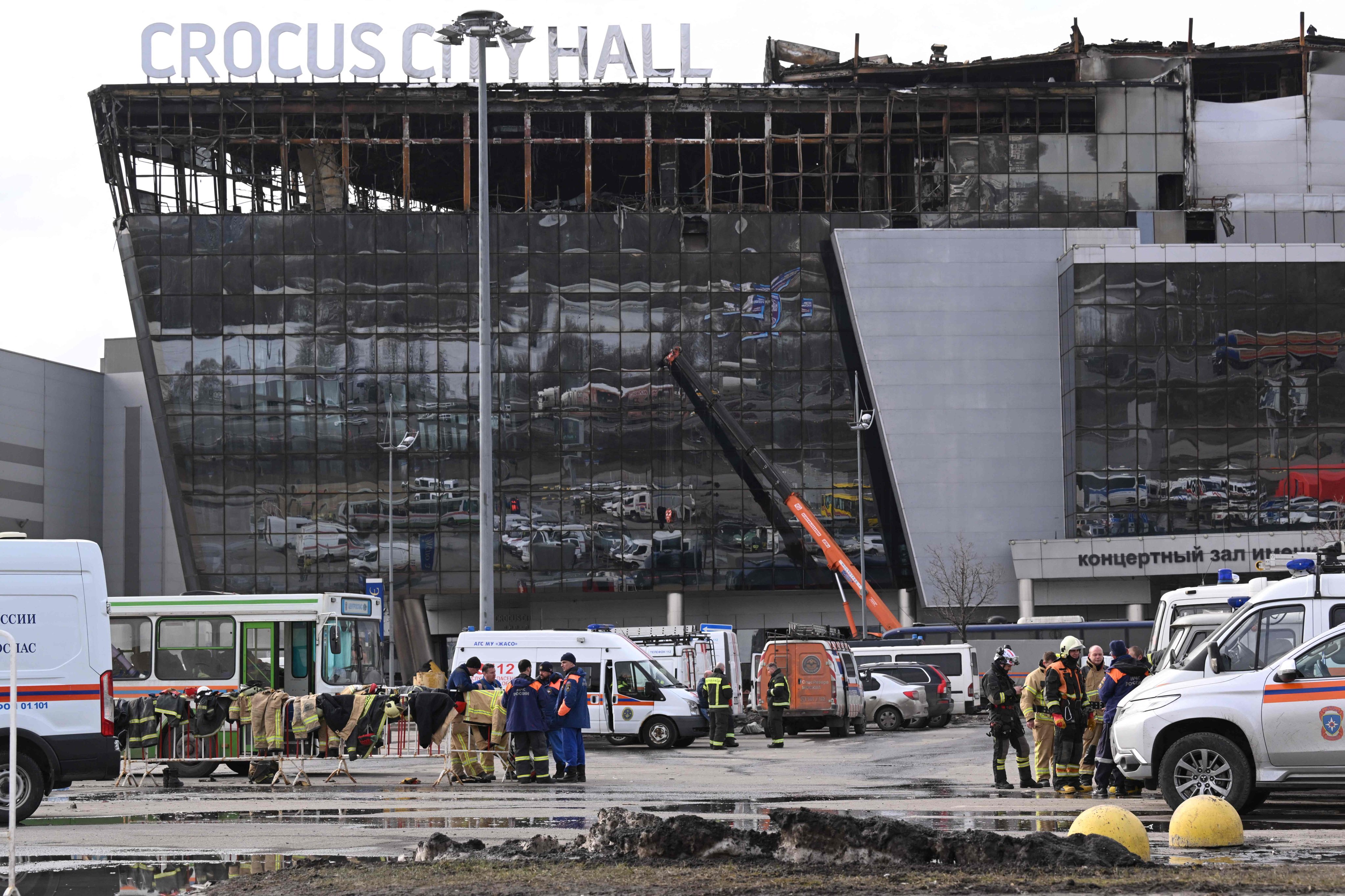The burnt-out Crocus City Hall in Krasnogorsk outside Moscow. Islamic State jihadists claimed responsibility for the attack on the venue last week that killed more than 140 people. Photo: AFP