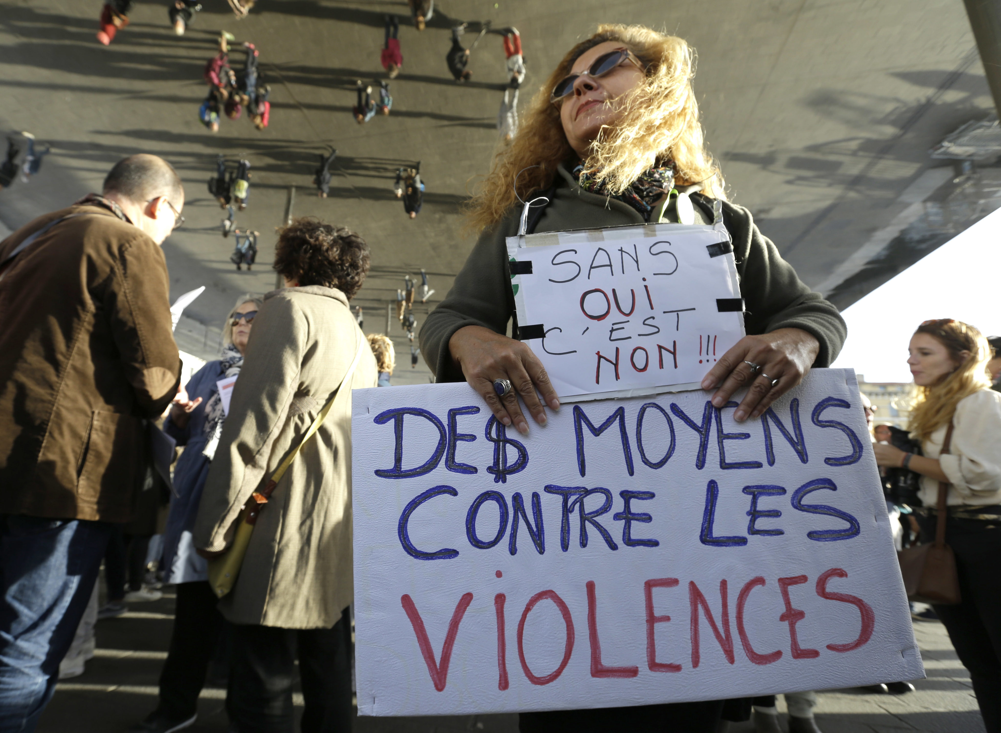 Protesters at a rally denouncing violence against women in Marseille, southern France. Photo: AP