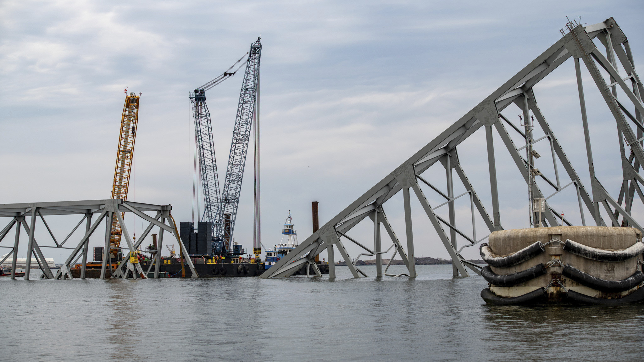 Salvage operations on the Francis Scott Key Bridge take place in Baltimore on March 30. Photo: US Coastguard via AP