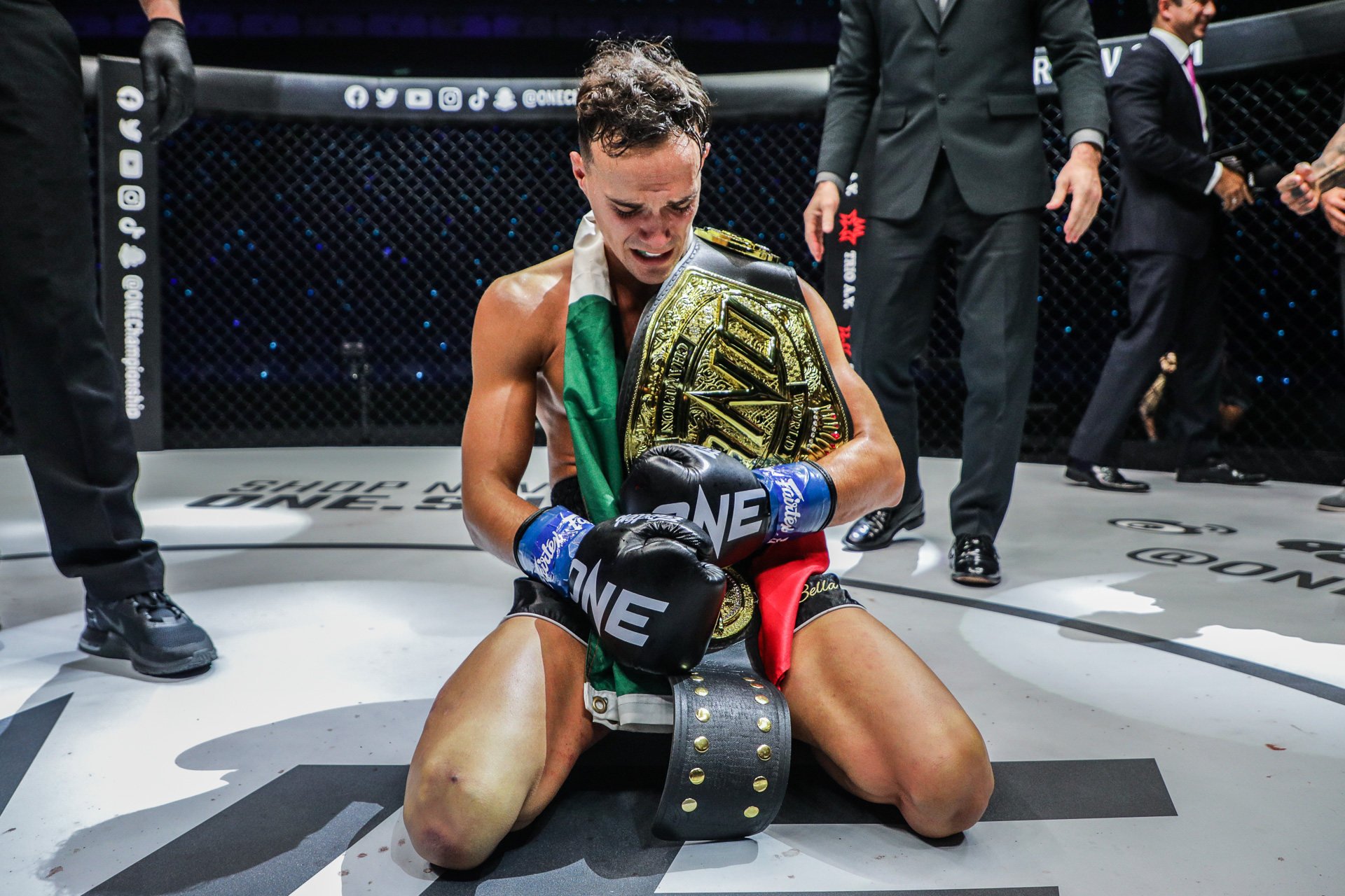 Jonathan Di Bella is defending his strawweight kickboxing title at Lumpinee Stadium on Friday. Photo: ONE Championship