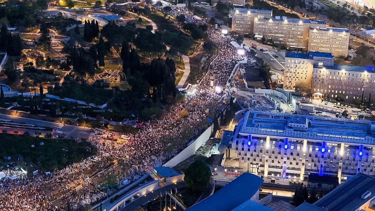 Anti-government protesters in Jerusalem on Sunday. Photo: Reuters