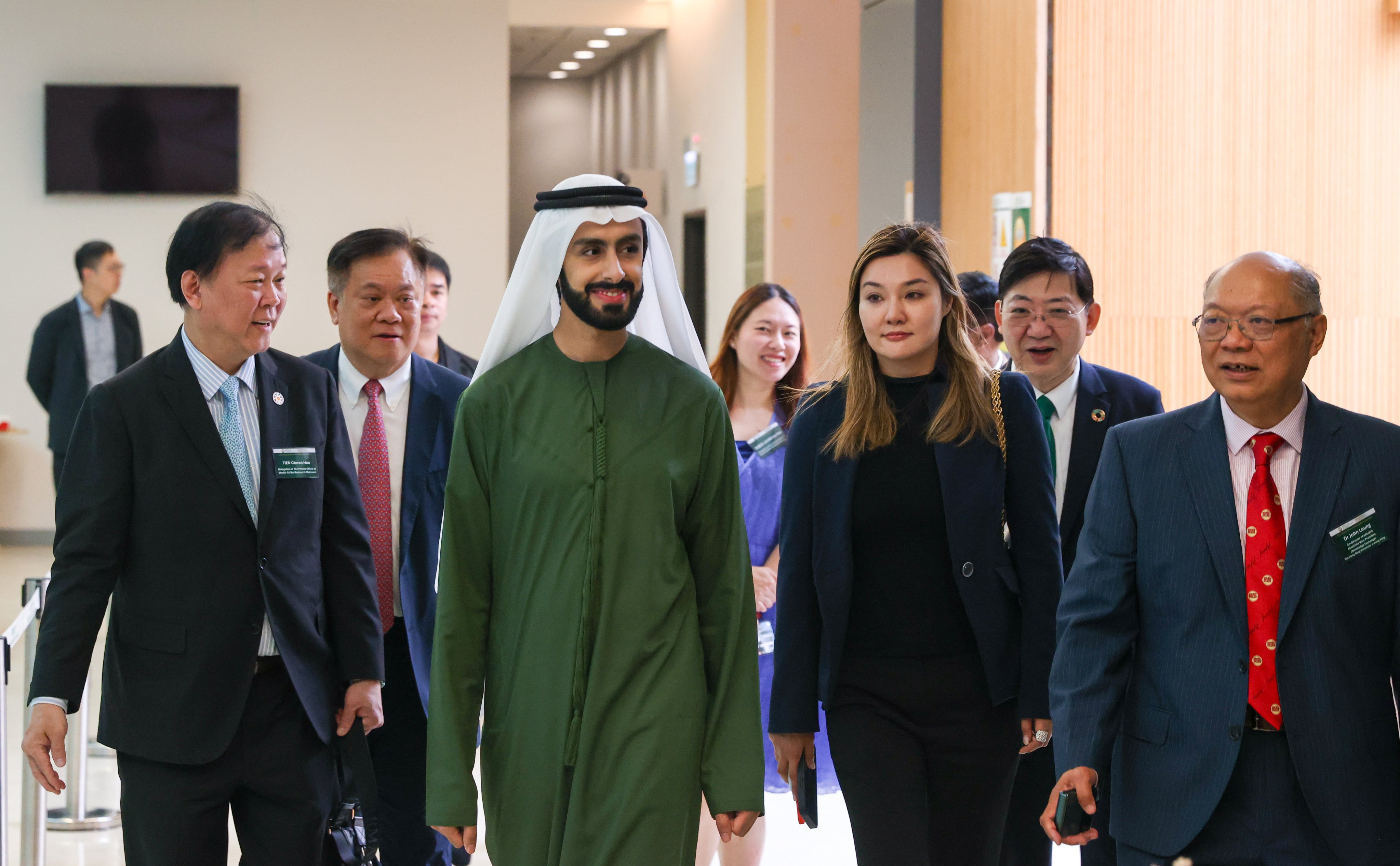 Sheikh Ali Al Maktoum (centre) has been thrust into the media spotlight after he pledged to open a US$500 million family office in Hong Kong and gave several high-profile appearances. Photo: Yik Yeung-man