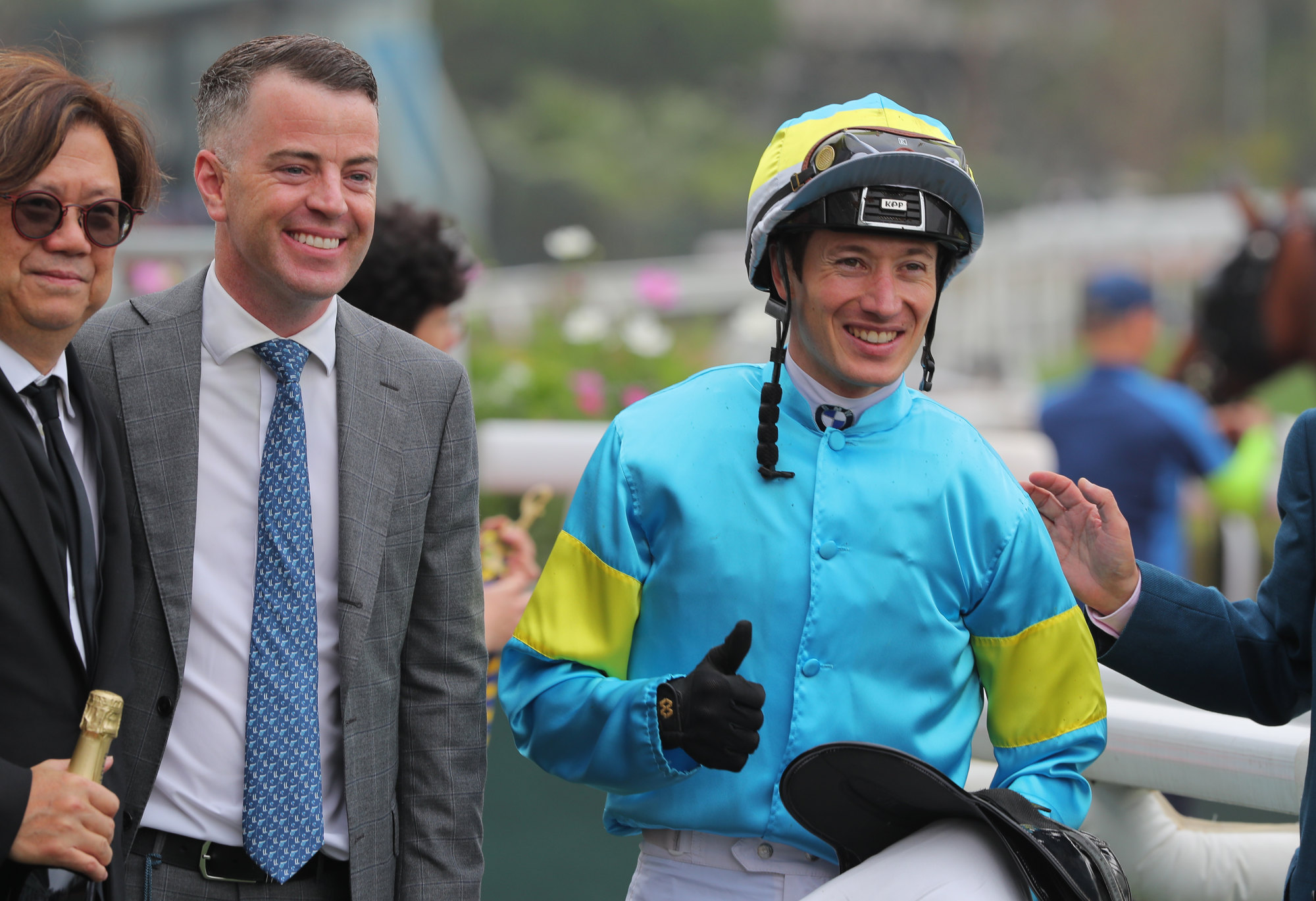 Jamie Richards and Antoine Hamelin celebrate Casa Cosmo’s win at Sha Tin on March 16.