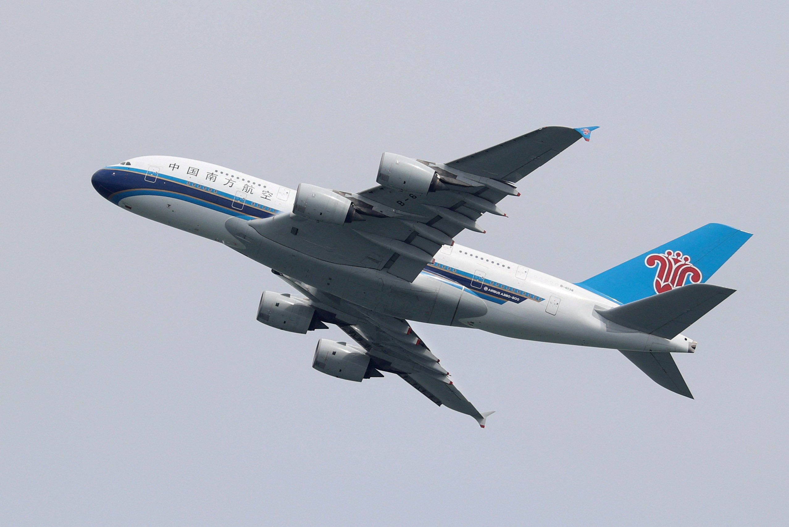 A China Southern Airlines Airbus A380-800 seen during take off. The first China Southern Airlines flight from Shenzhen to Kuala Lumpur arrived on Monday morning. Photo: Reuters