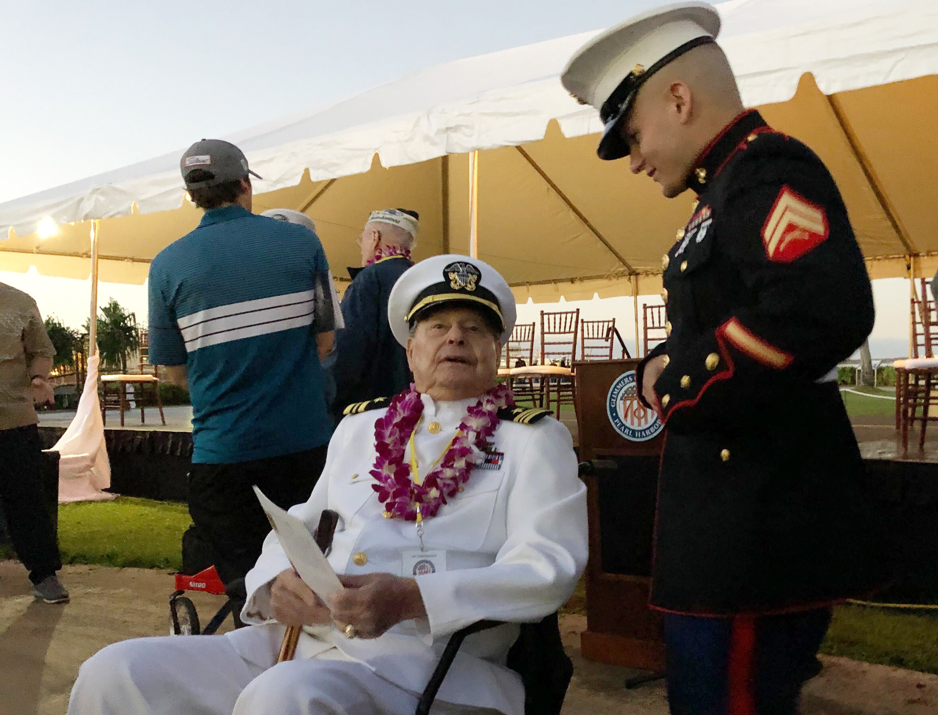 Pearl Harbour survivor Lou Conter, pictured in 2019, died on Monday at the age of 102. Photo: AP