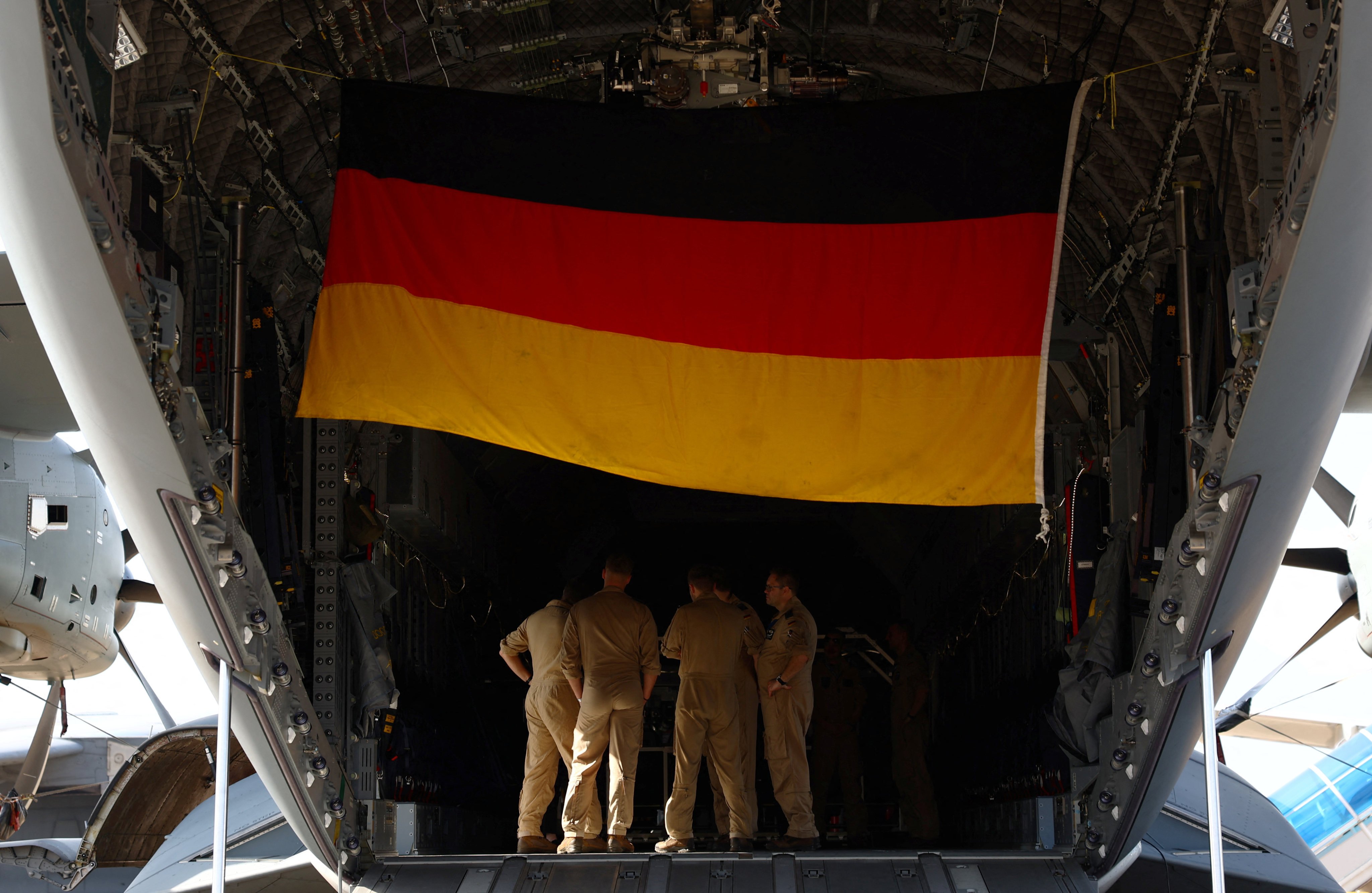 A German national flag is displayed inside an Airbus A400M of the German Air Force at the Singapore Airshow on February 20. One of the German officials on the call was reportedly a general who stayed at a Singapore hotel during the event. Photo: Reuters