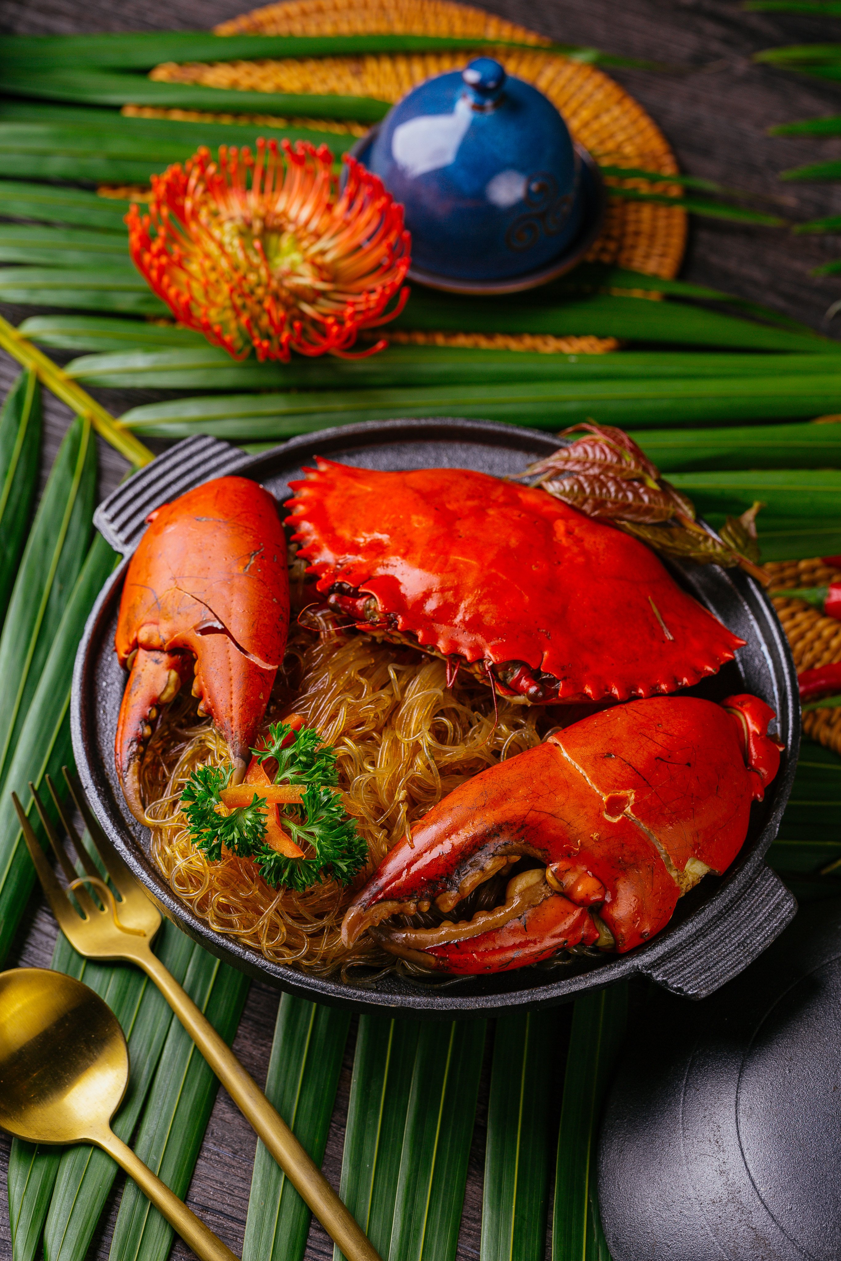 Pepper crab with jelly noodles is a popular dish at Thai Palace Restaurant in Kowloon City. 
