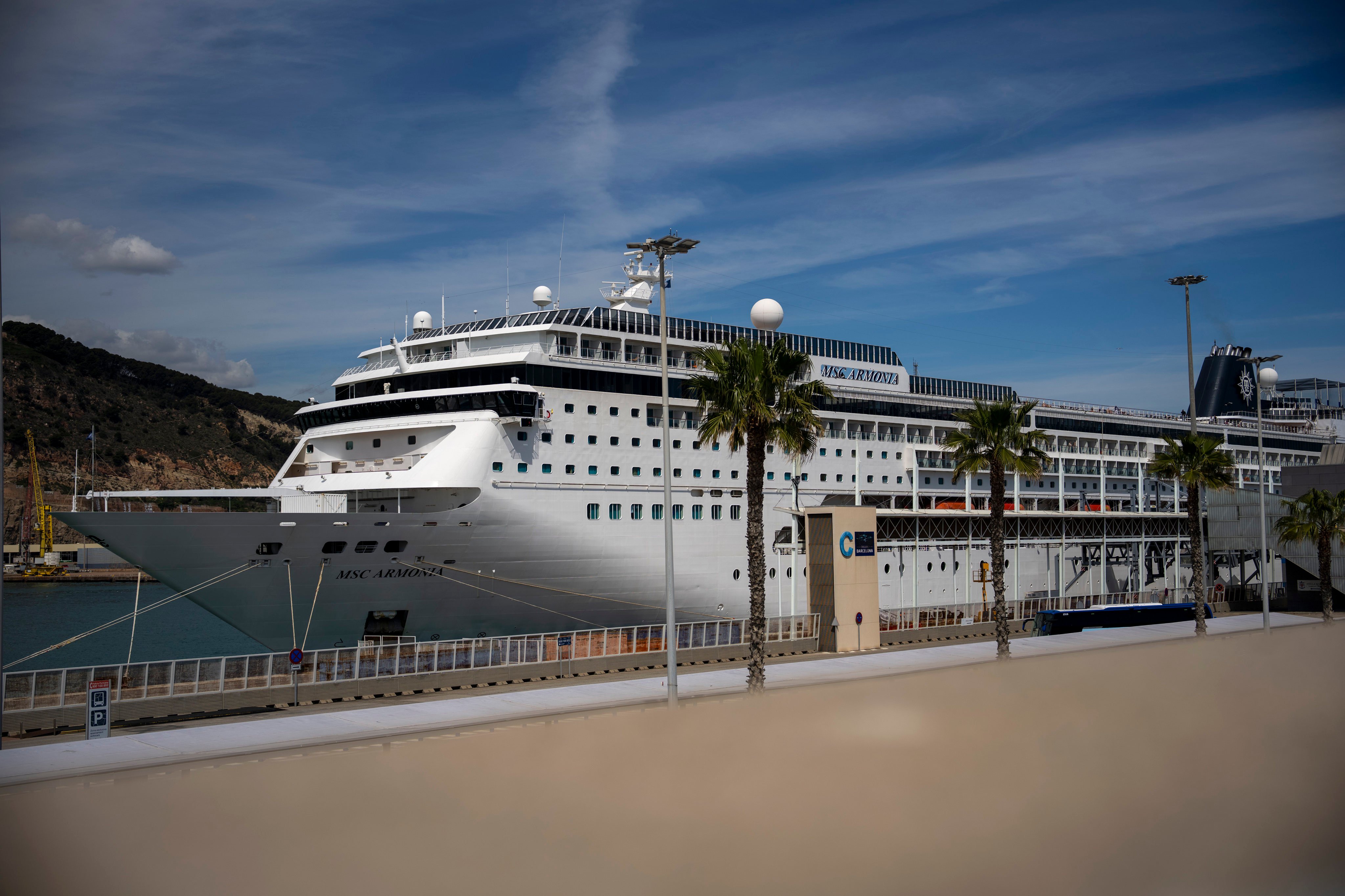 A view of the cruise ship MSC Armony moored in the port of Barcelona, Spain. Photo: AP