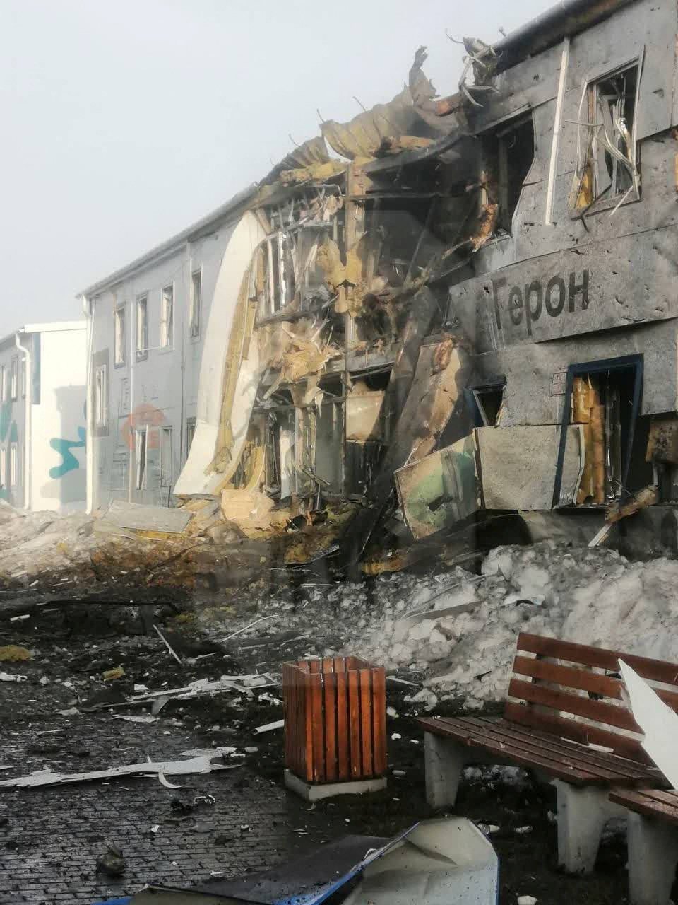 A damaged building is seen after a Ukrainian drone attack in Yelabuga, in Russia’s Tatarstan province, in an image released on Tuesday. Photo: Ostorozhno Novosti via Reuters