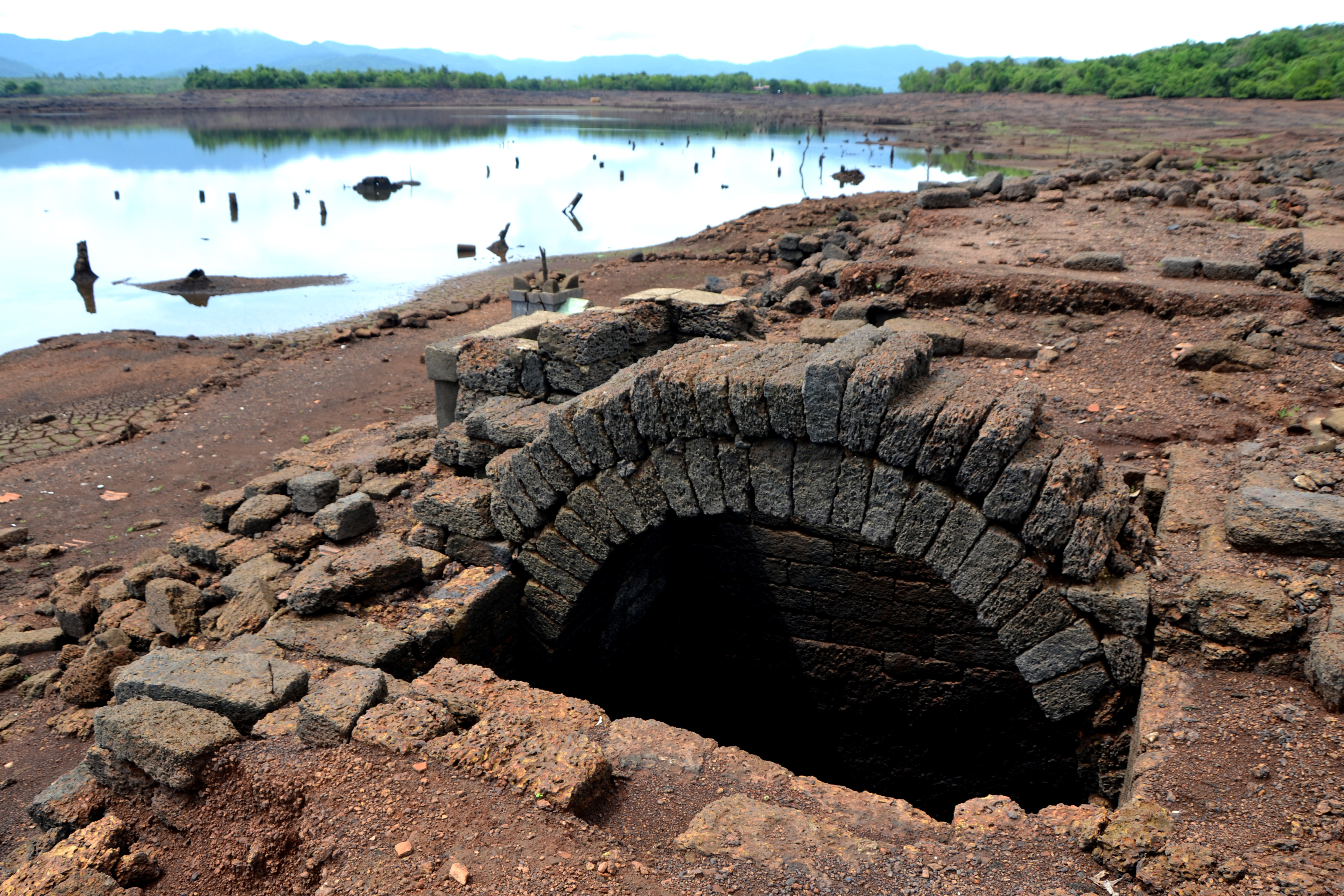 The remains of an old well in Kurdi, Goa,  western India, that re-emerges each year as reservoir waters recede. Photo: Arti Das