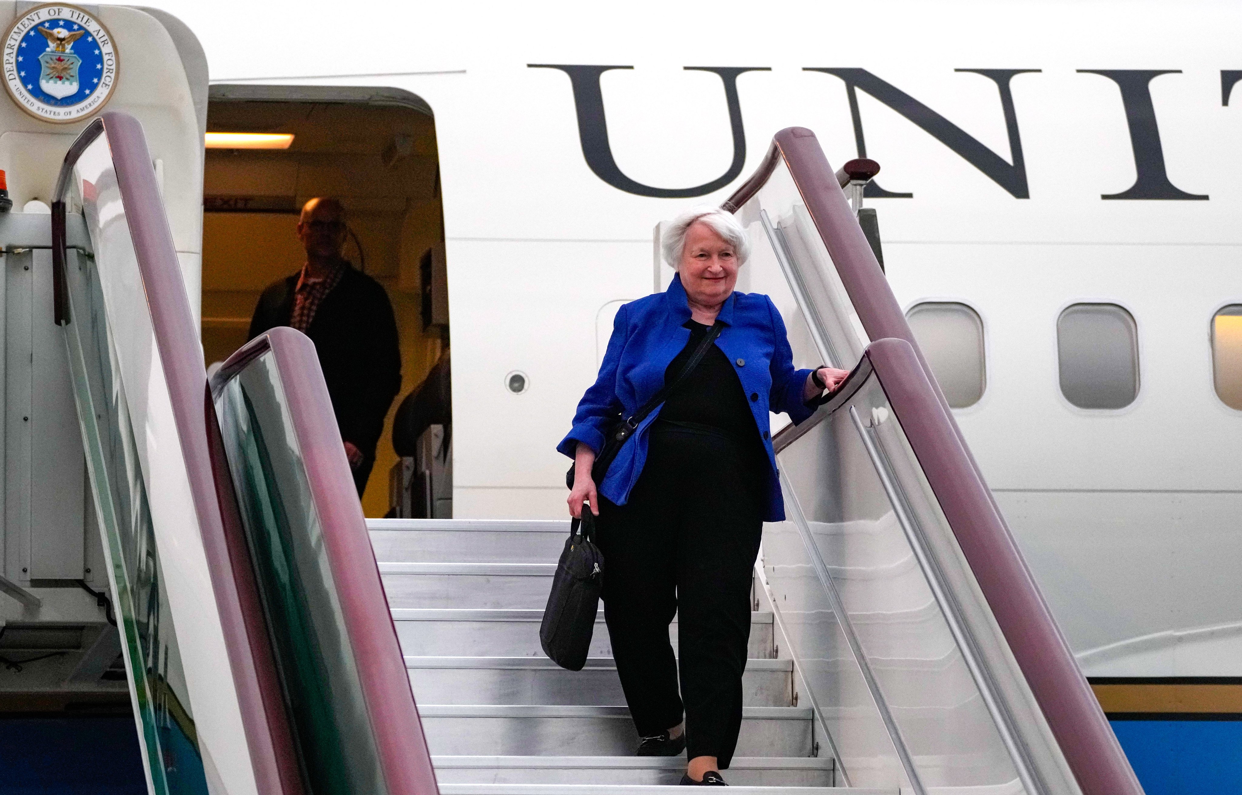 US Treasury Secretary Janet Yellen arrived at Guangzhou Baiyun Airport on Thursday. Photo: AP