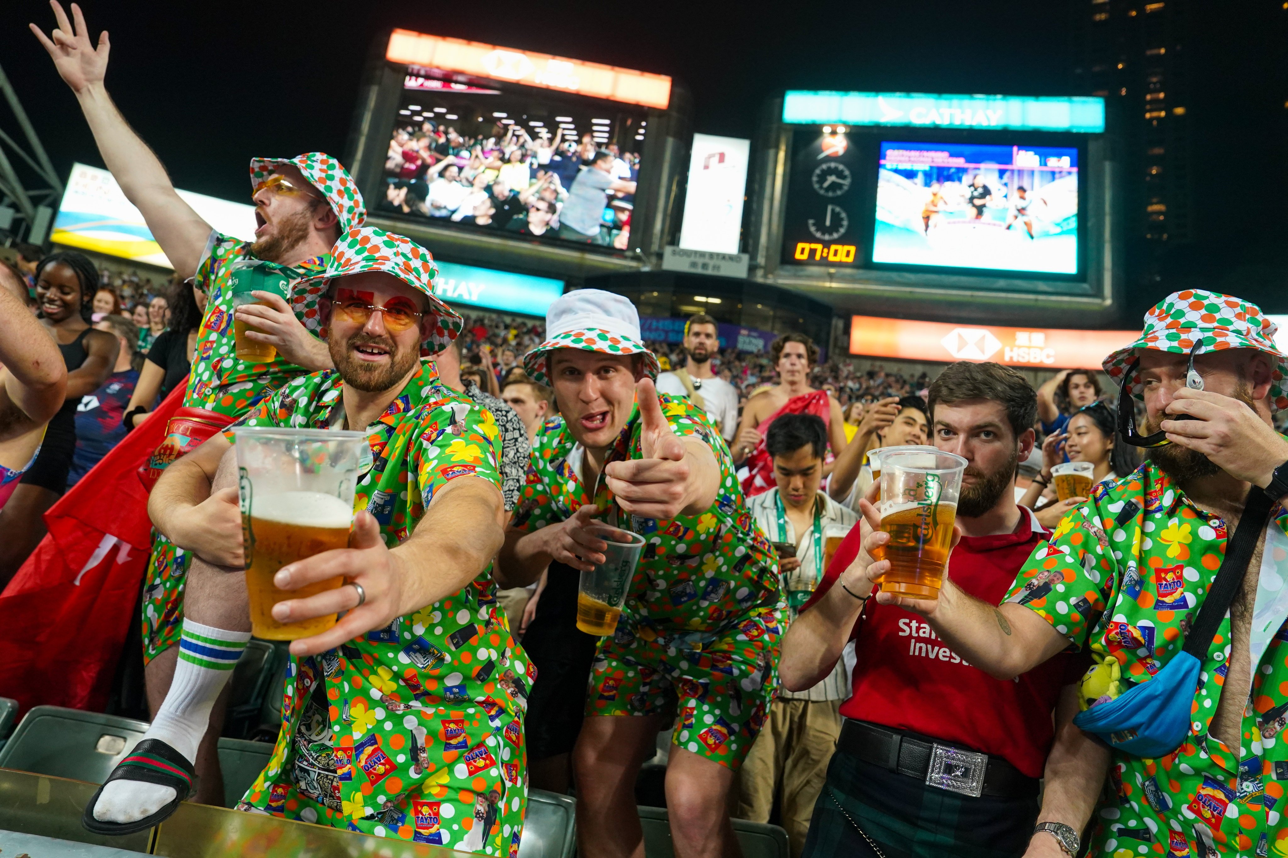 Cheers from rugby fans on day one of the Hong Kong Sevens. Photo: Elson Li