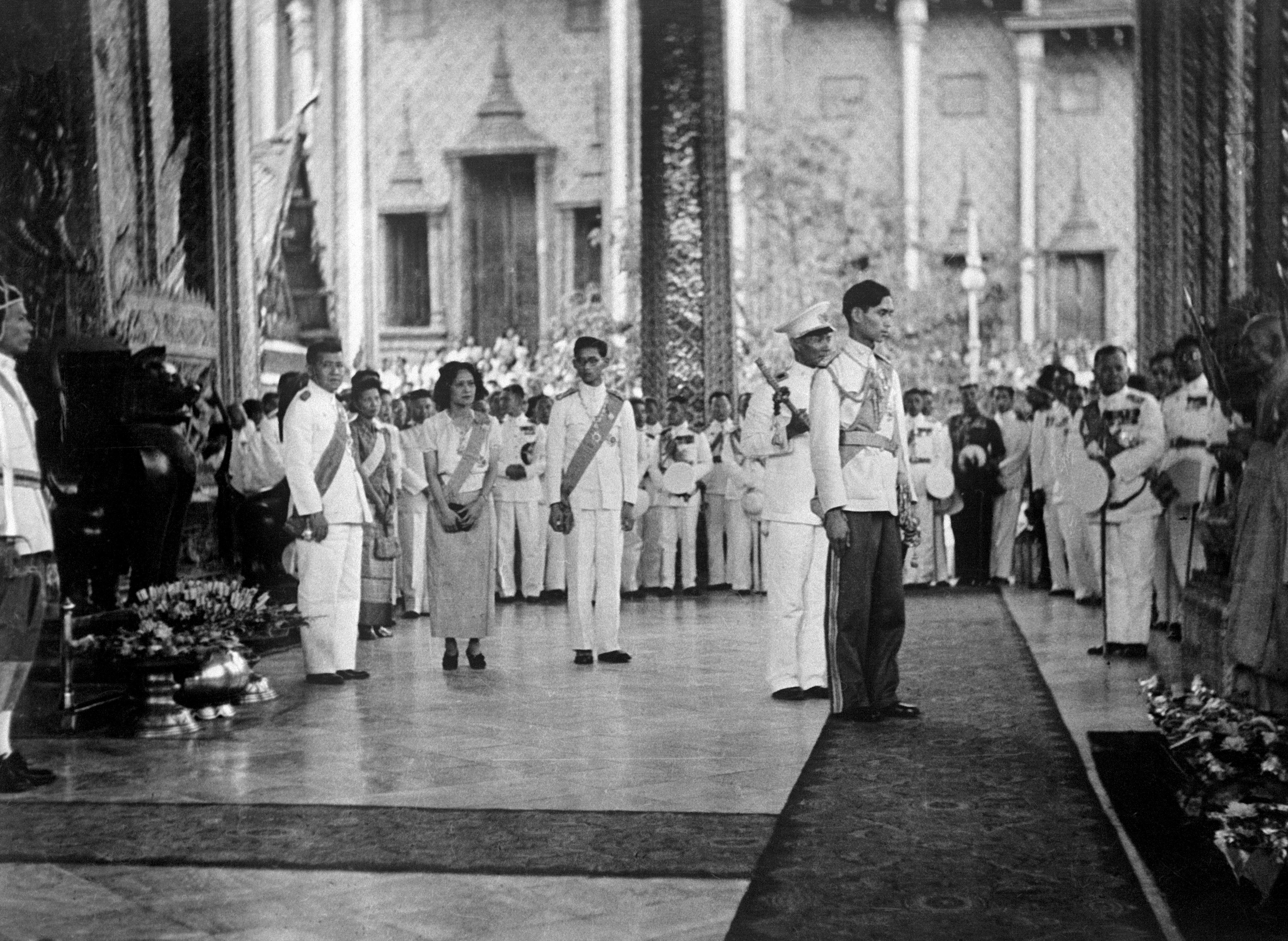 Thai King Ananda Mahidol at a ceremony in Bangkok after his return from Switzerland to Thailand in 1946. Photo: AFP
