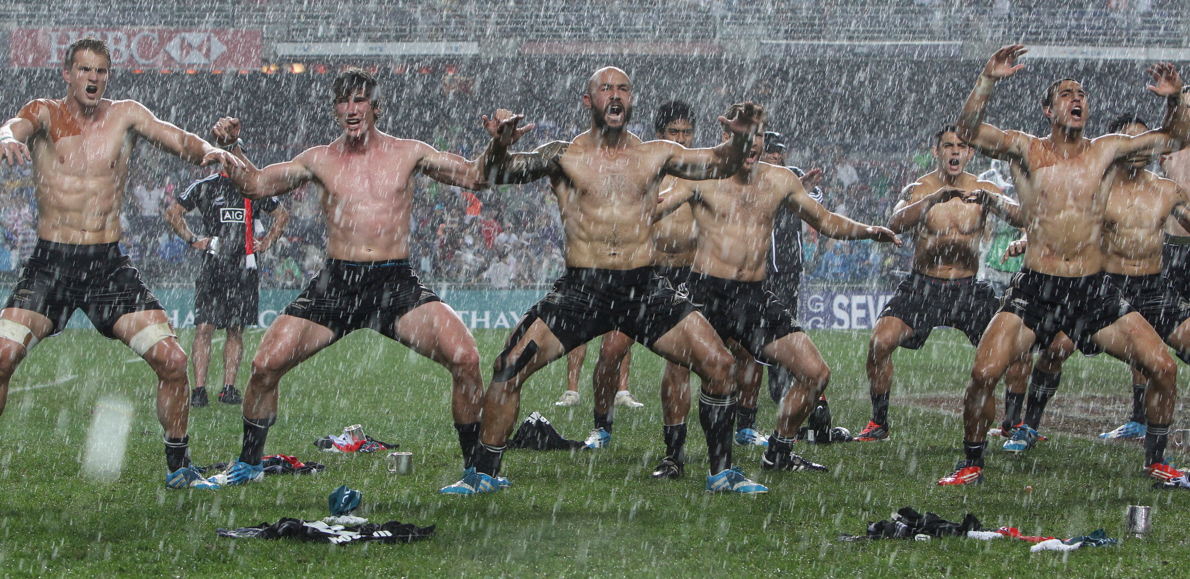 New Zealand’s rain-soaked performance of the Haka in 2014 was one of Sean Moore’s most memorable Sevens moments. Photo: SCMP