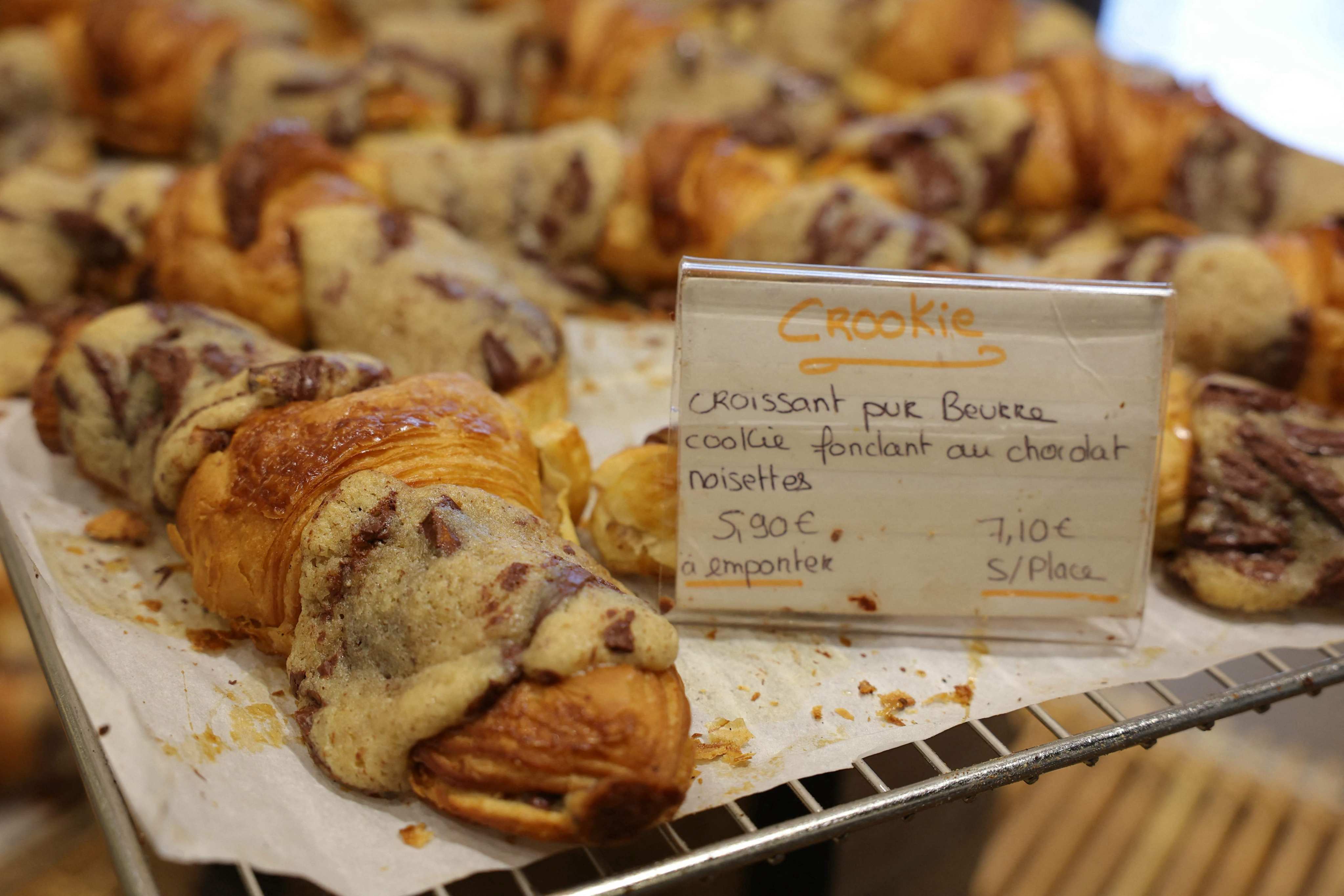 Crookies at Maison Louvard, the Paris pastry shop of creator Stephane Louvard. After going viral on TikTok, the hybrid between a cookie and a croissant has become the latest pastry craze. Photo: AFP