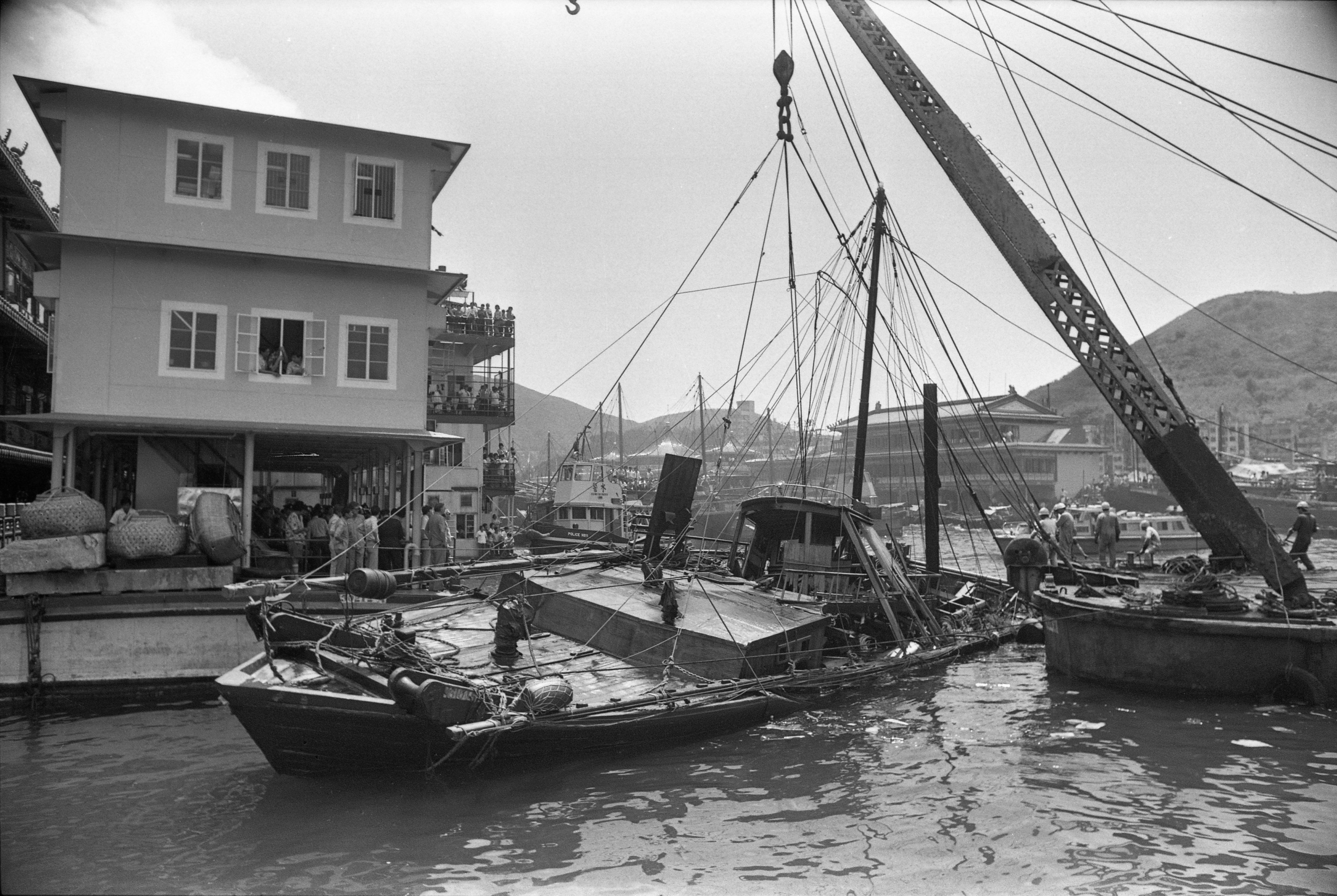 A fishing trawler exploded and sank in Hong Kong in 1977 while marine police were inspecting the boat. Three officers were killed and 10 injured, in the blast, caused by an LPG canister in the hold. Photo: SCMP