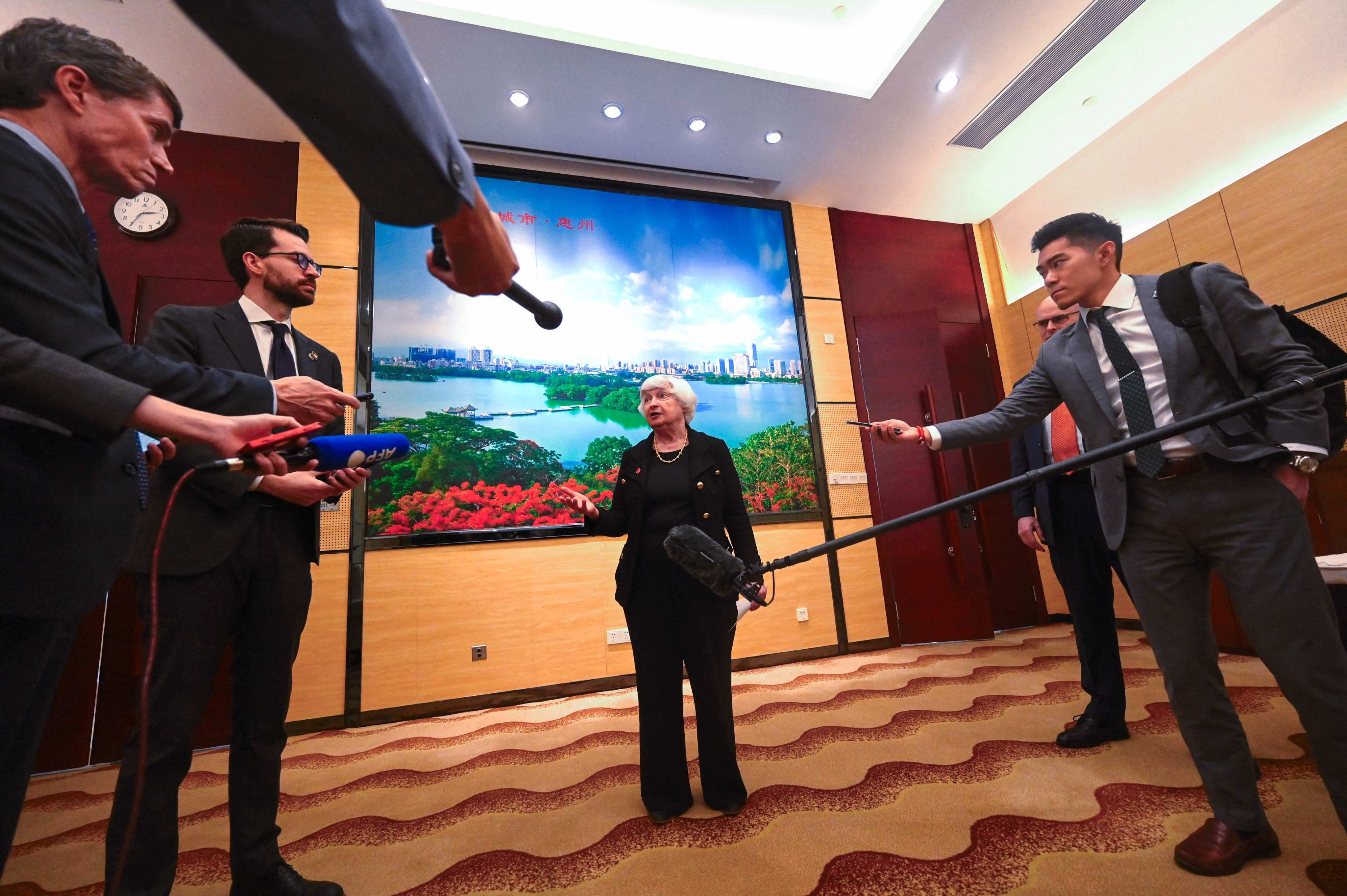 US Treasury Secretary Janet Yellen speaks to reporters after a second round of talks with  Chinese Vice-Premier He Lifeng, in Guangzhou on   Saturday. Photo: AFP 