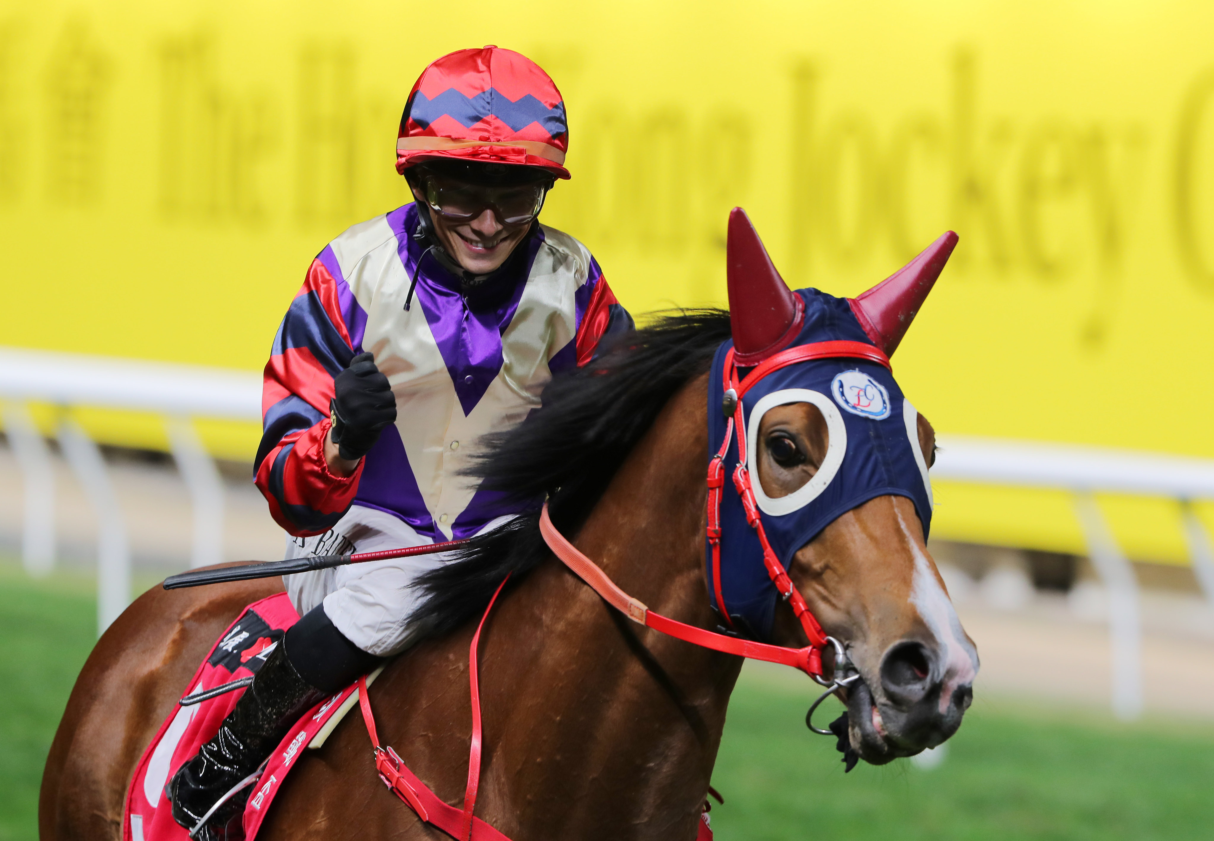 Alexis Badel celebrates Happy Together’s win in the Group Three January Cup (1,800m) at Happy Valley. Photo: Kenneth Chan