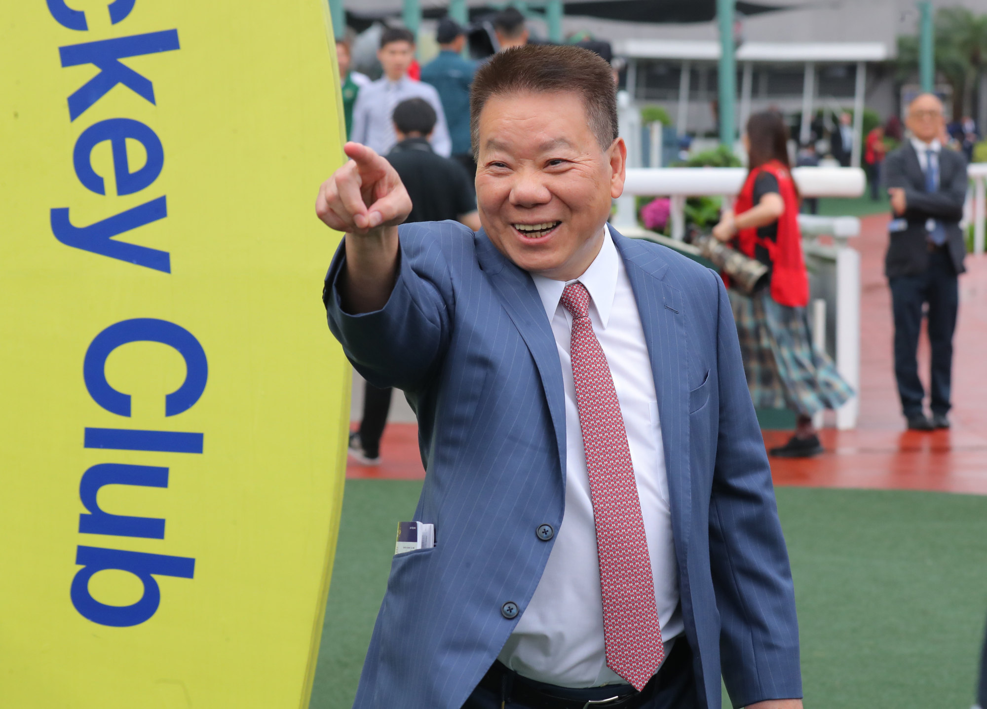 A jubilant Manfred Man enjoys Lucky Sweynesse’s Group Two Sprint Cup (1,200m) win.