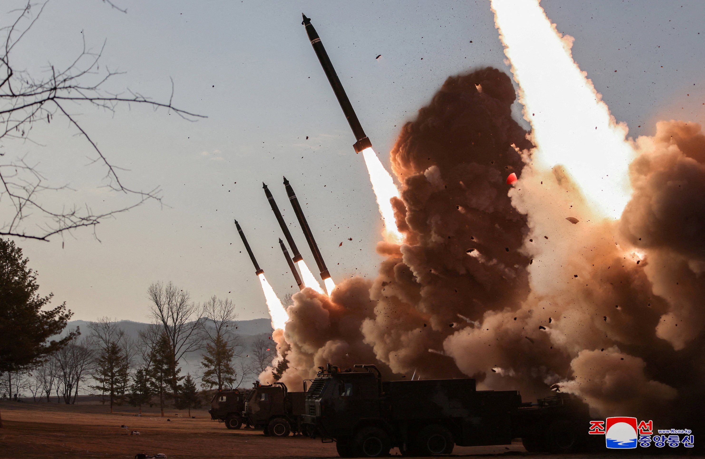 The North Korean military test-fires projectiles during a firing drill last month in this picture released on March 19 by Pyonygang’s official Korean Central News Agency. Photo: KCNA via Reuters