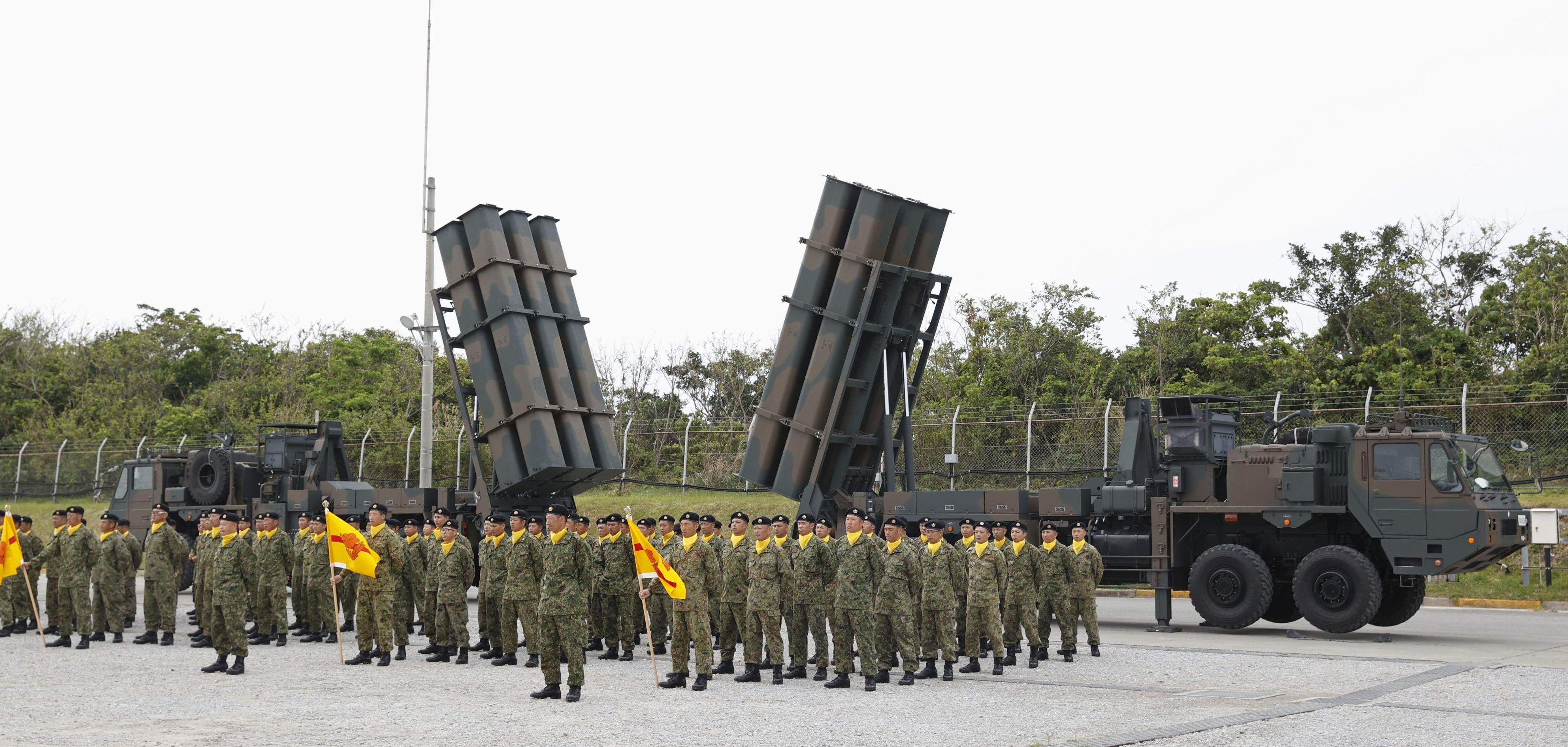 A Japanese military ceremony to mark the deployment of the missiles in Okinawa. Photo: Kyodo