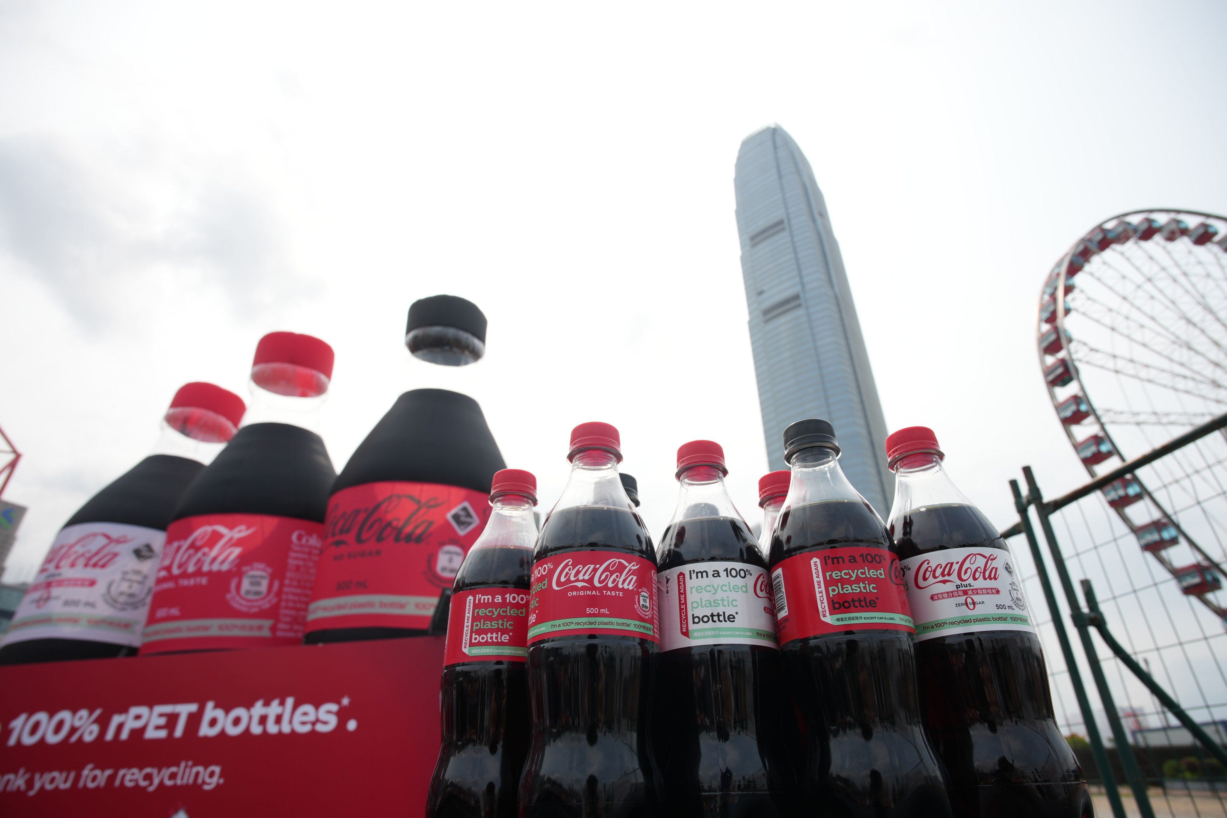 The global drinks giant said all 500ml bottles for Coca-Cola Original, Coca-Cola No Sugar and Coca-Cola Plus in Hong Kong have shifted to recycled polyethylene terephthalate (rPET). Photo: Eugene Lee
