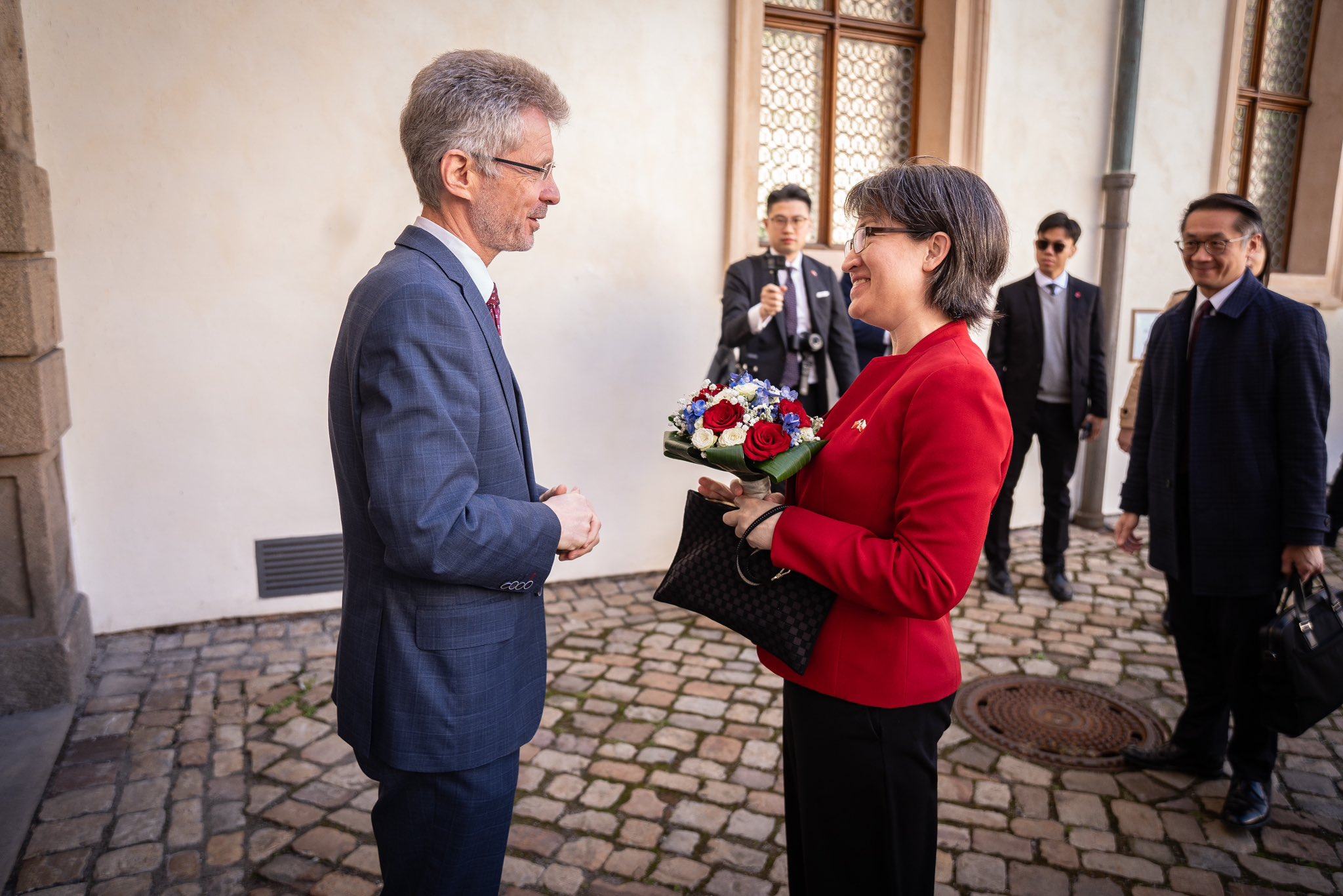Taiwanese vice-president-elect Hsiao Bi-khim meets Czech Senate speaker Milos Vystrcil during her visit to the Czech Republic. Photo: X / @Vystrcil_Milos