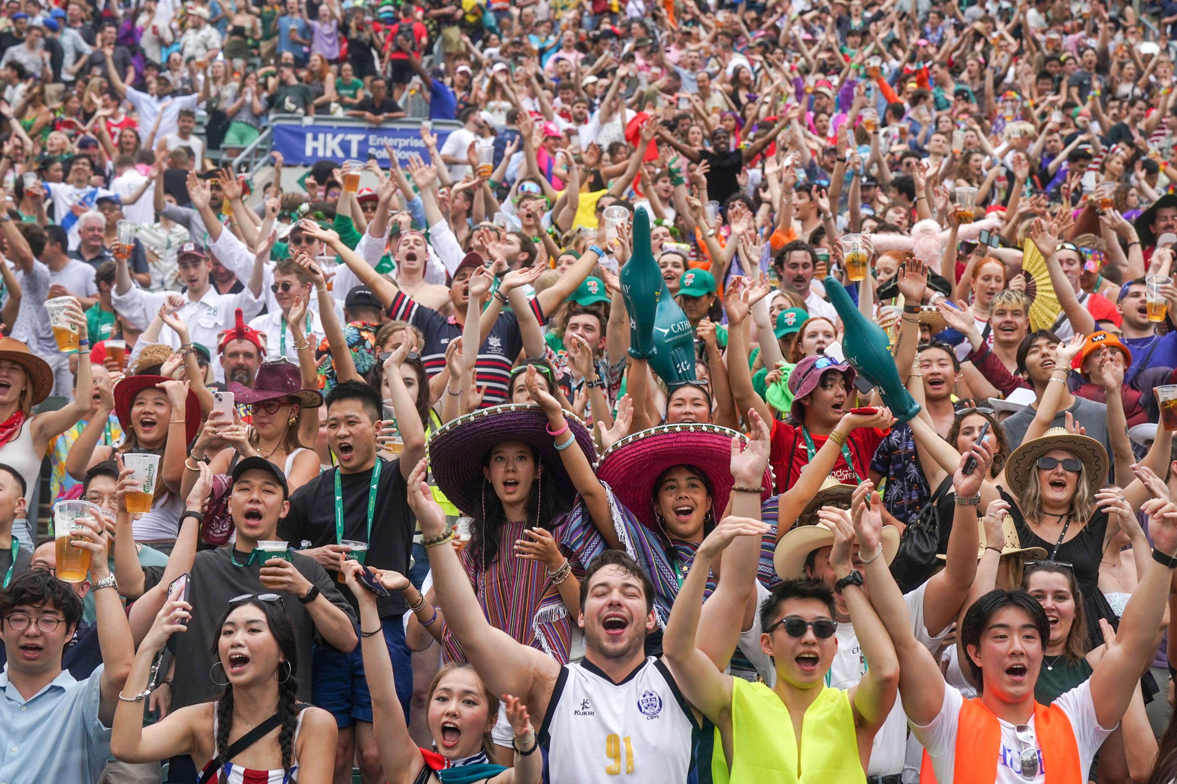 Fans cheer on the third day of the Hong Kong Sevens on April 7. Photo: Elson Li