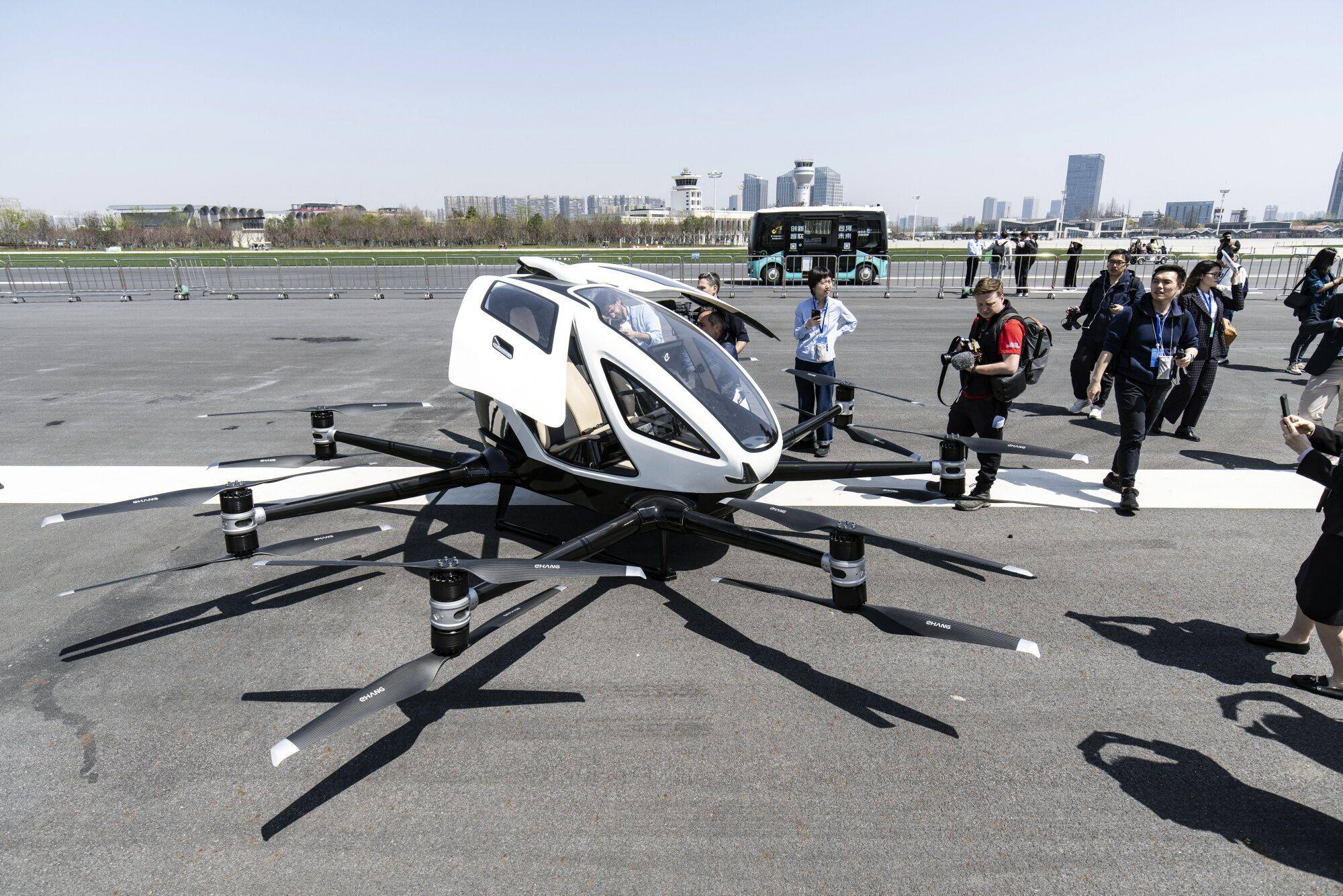 A Ehang EH216-S passenger-carrying electric unmanned aerial vehicle, which was recently certified for production. Photo: Bloomberg