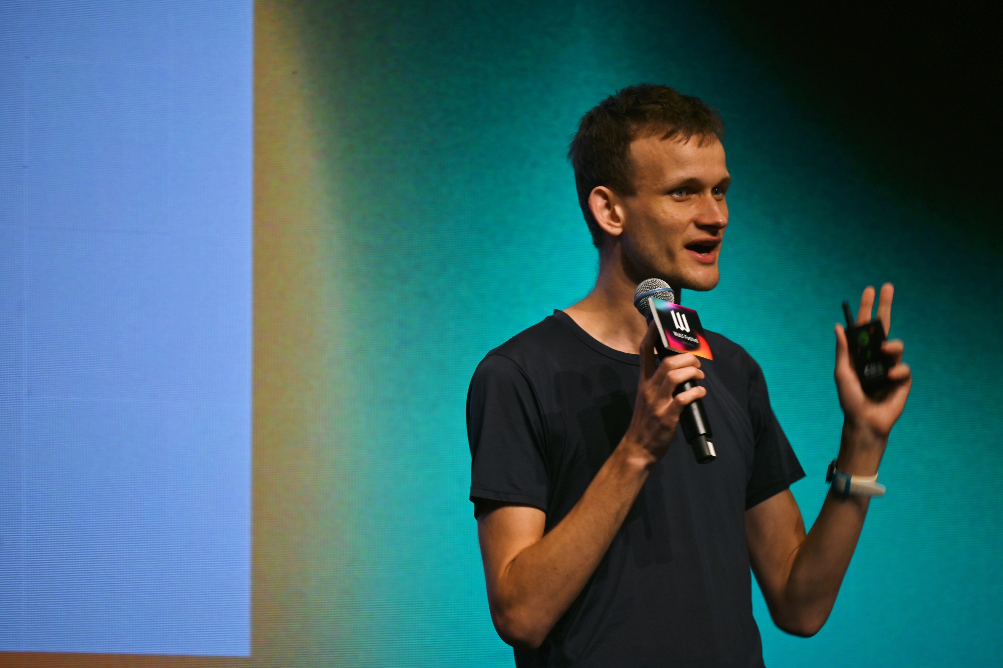 Vitalik Buterin, co-founder of Ethereum, makes a brief last-minute appearance at the Hong Kong Web3 Festival to discuss new technical upgrades to the blockchain on April 9, 2024. Photo: SCMP / Matt Haldane