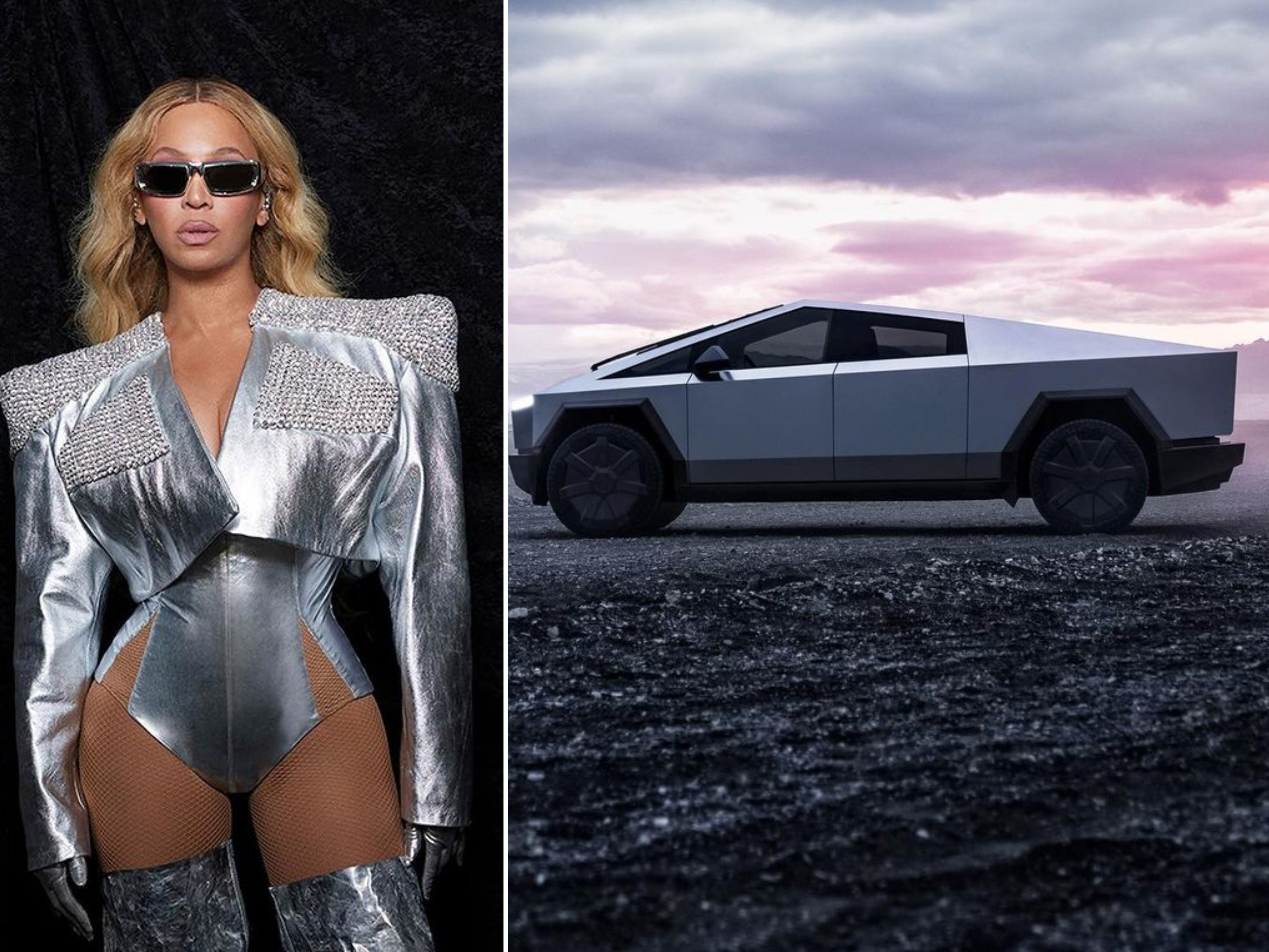 Beyoncé is just one of many celebrities who’s been showing off their Tesla Cybertruck. Photos: Handout, @teslamotors/Instagram