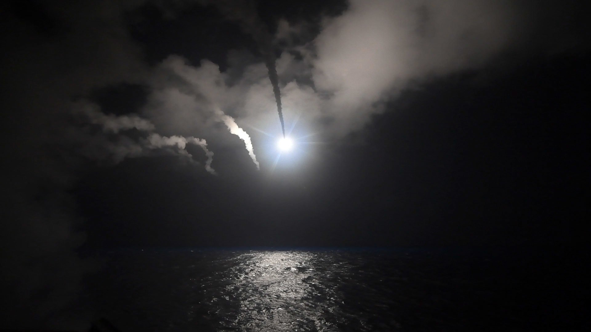 A Tomahawk cruise missile is seen being fired from a US guided-missile destroyer. Typhon launchers are designed to fire either Tomahawk missiles or the US Navy’s Standard Missile 6. Photo: US Navy via AP