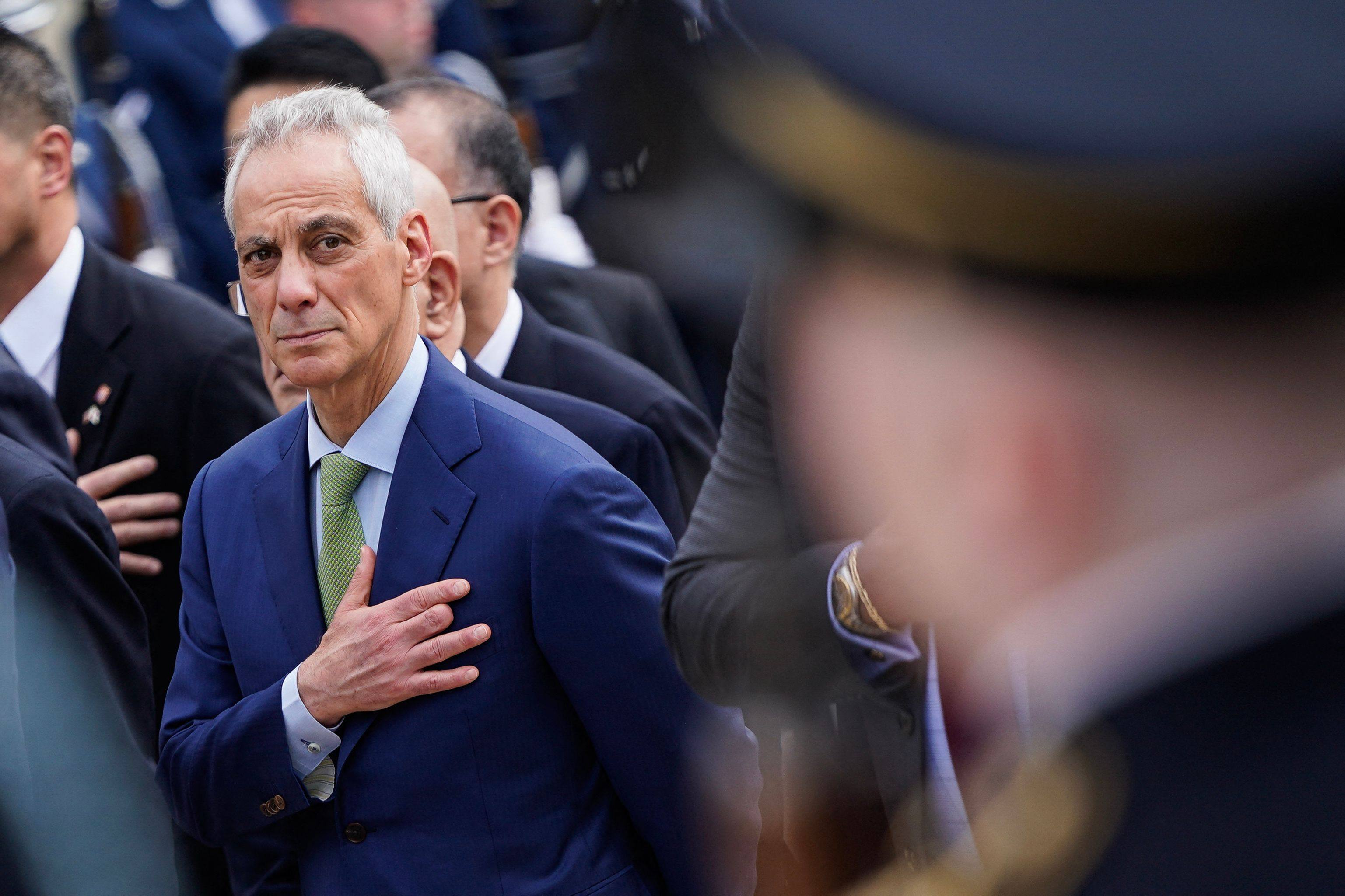 US Ambassador to Japan Rahm Emanuel attends a wreath-laying ceremony by Japan’s Prime Minister Fumio Kishida at Arlington National Cemetery in the US on Tuesday. Photo: AFP
