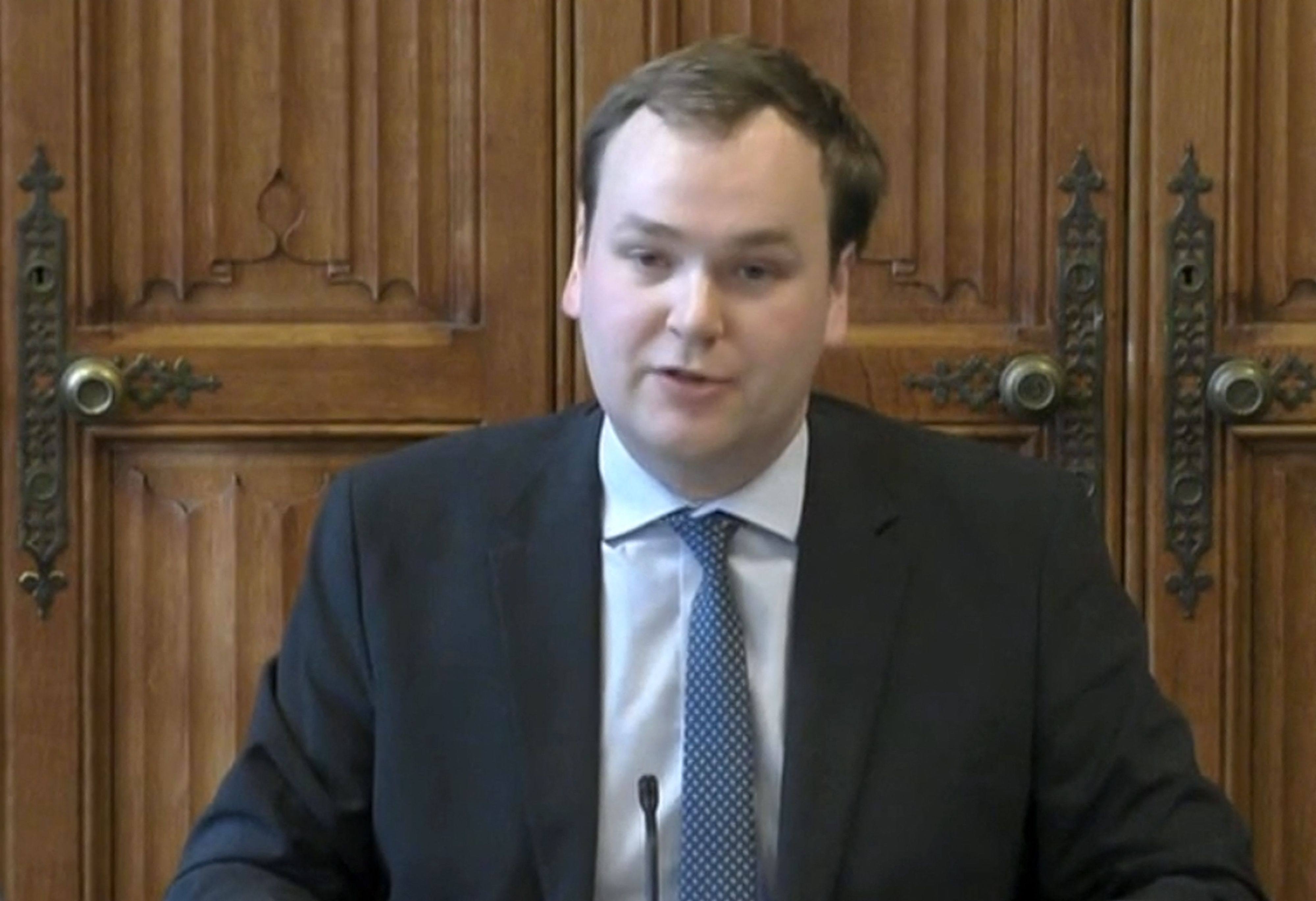 A video grab from footage broadcast by the UK Parliament’s Parliamentary Recording Unit (PRU) shows Conservative MP William Wragg. Photo: AFP via PRU