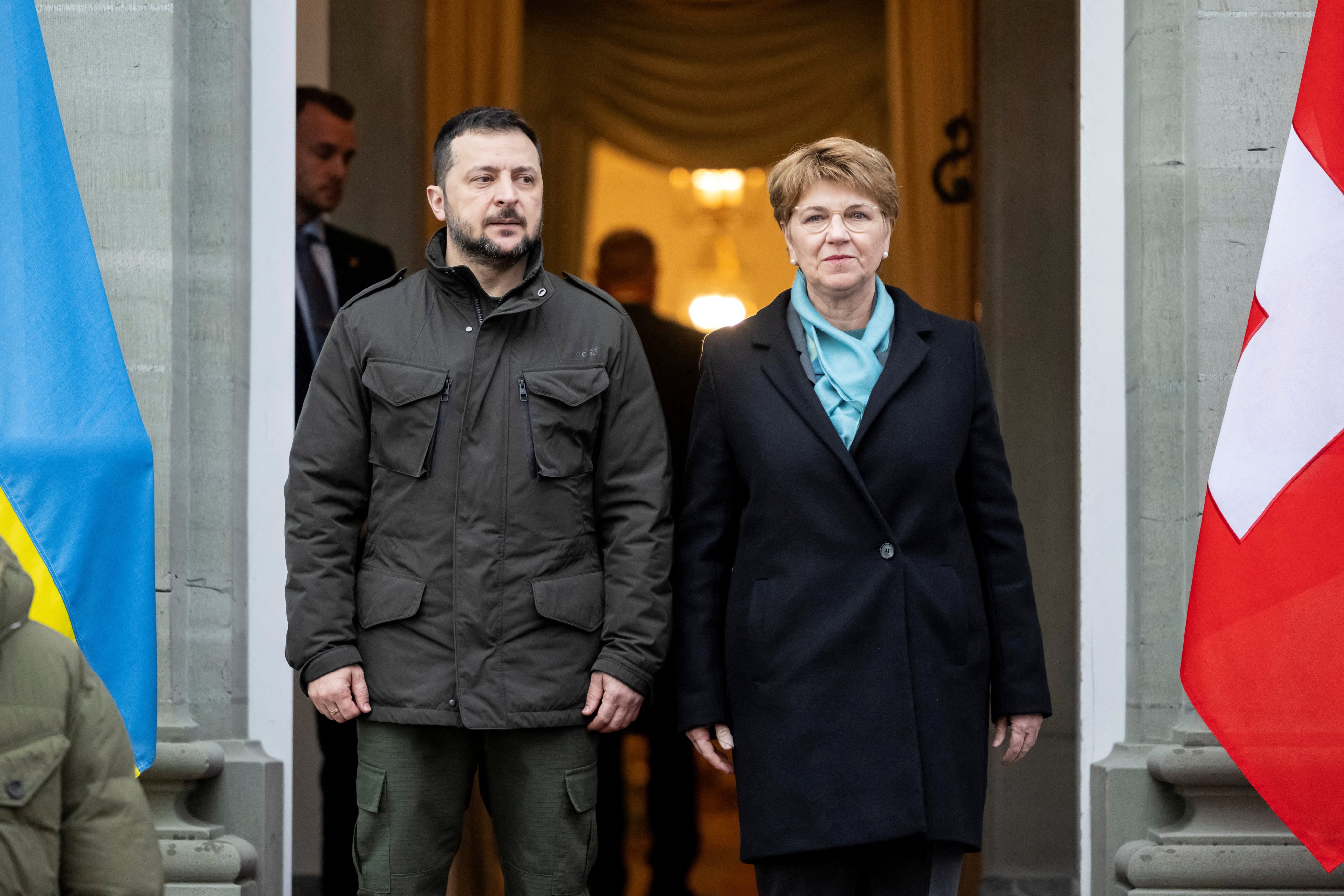 Ukrainian President Volodymyr Zelensky and Swiss President Viola Amherd meeting in January. File photo: Reuters