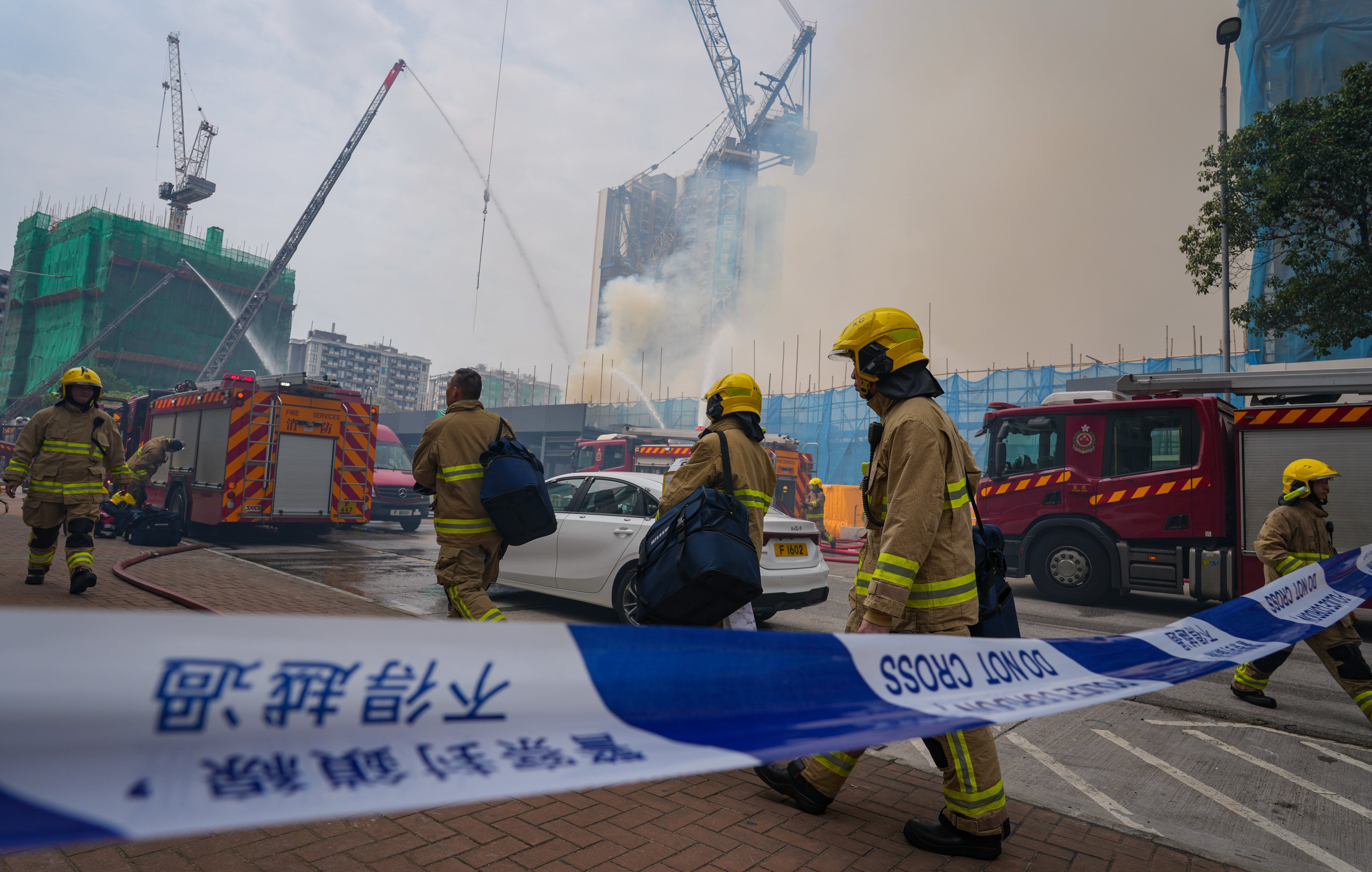 Smoke rises from the site. Authorities mobilised seven water jets and two breathing apparatus teams to help fight the blaze. Photo: May Tse