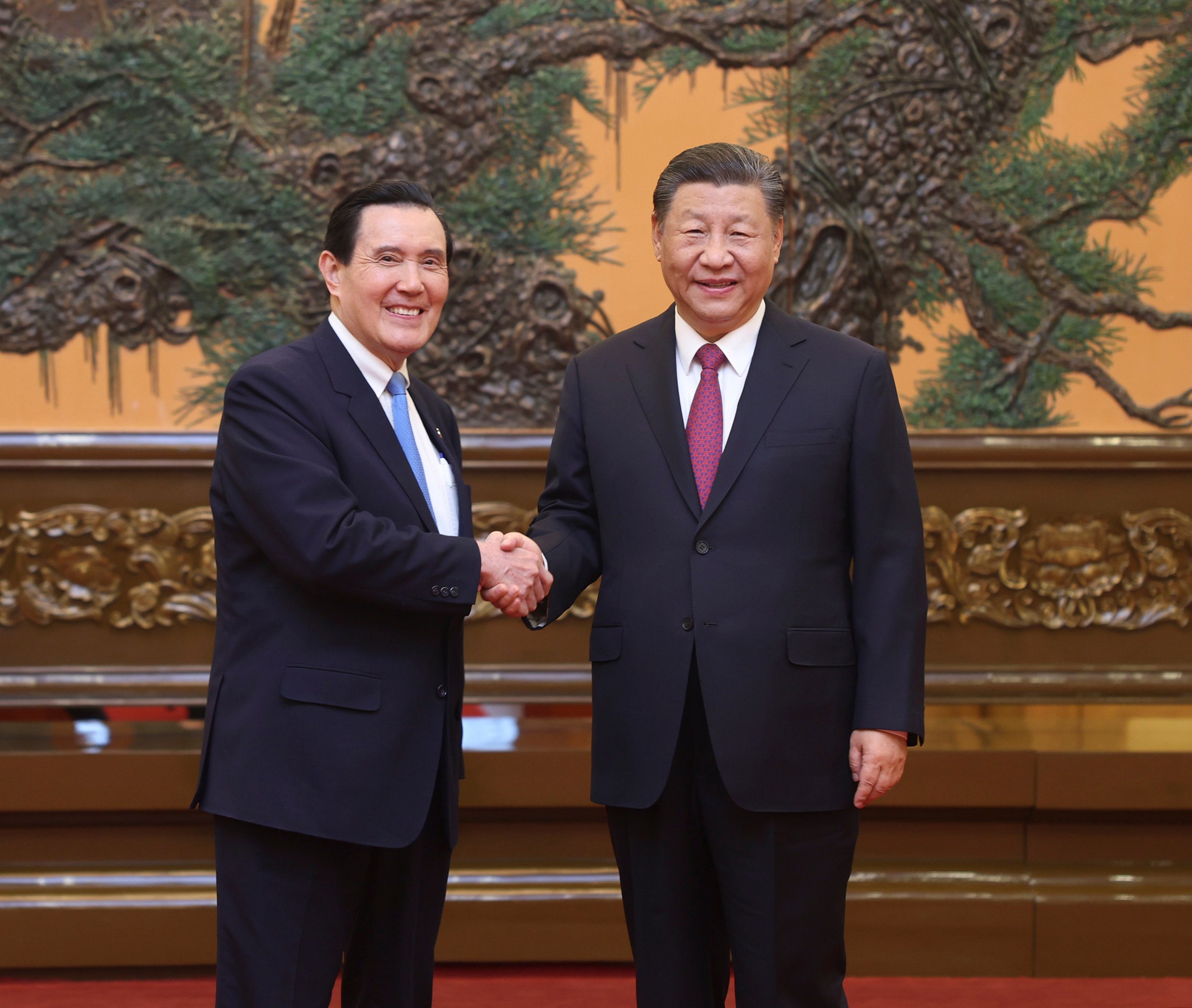 President Xi Jinping greets former Taiwanese president Ma Ying-jeou ahead of their talks in Beijing on Wednesday, nearly nine years after the pair met for a landmark summit in Singapore. Photo: Xinhua