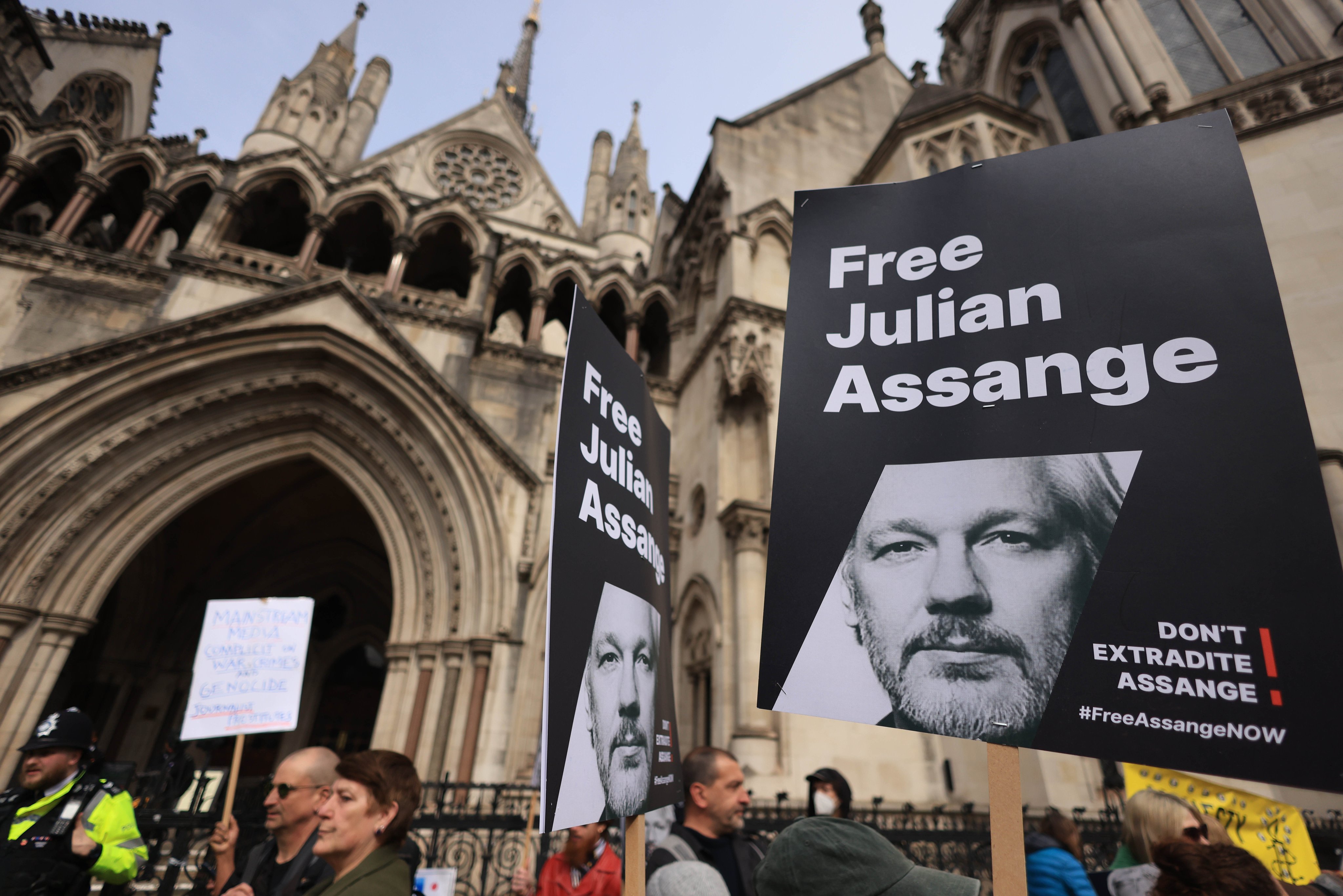 Julian Assange supporters protest outside the Royal Courts of Justice in London in March. Photo: EPA-EFE