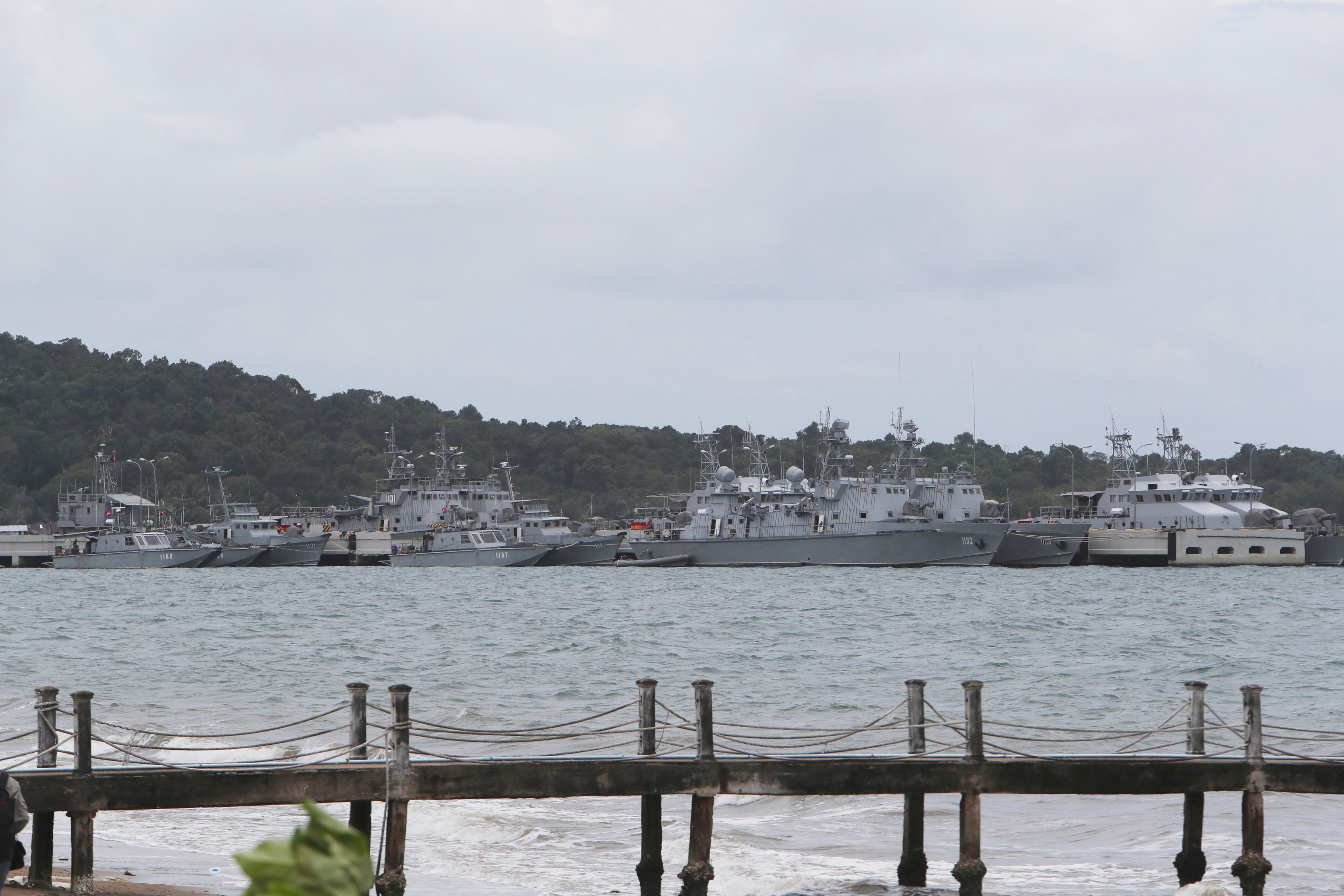 Cambodian warships are docked at the Ream naval base in Sihanoukville. Photo: AP