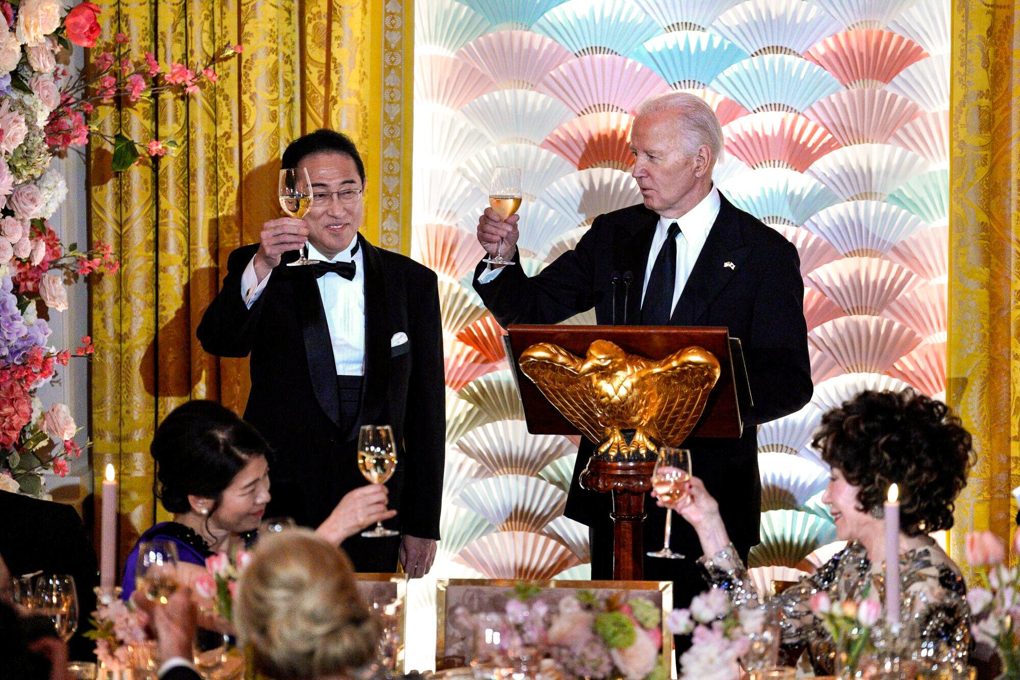 US President Joe Biden, right, and Japanese Prime Minister Fumio Kishida are pictured in the East Room of the White House. Photo: Bloomberg