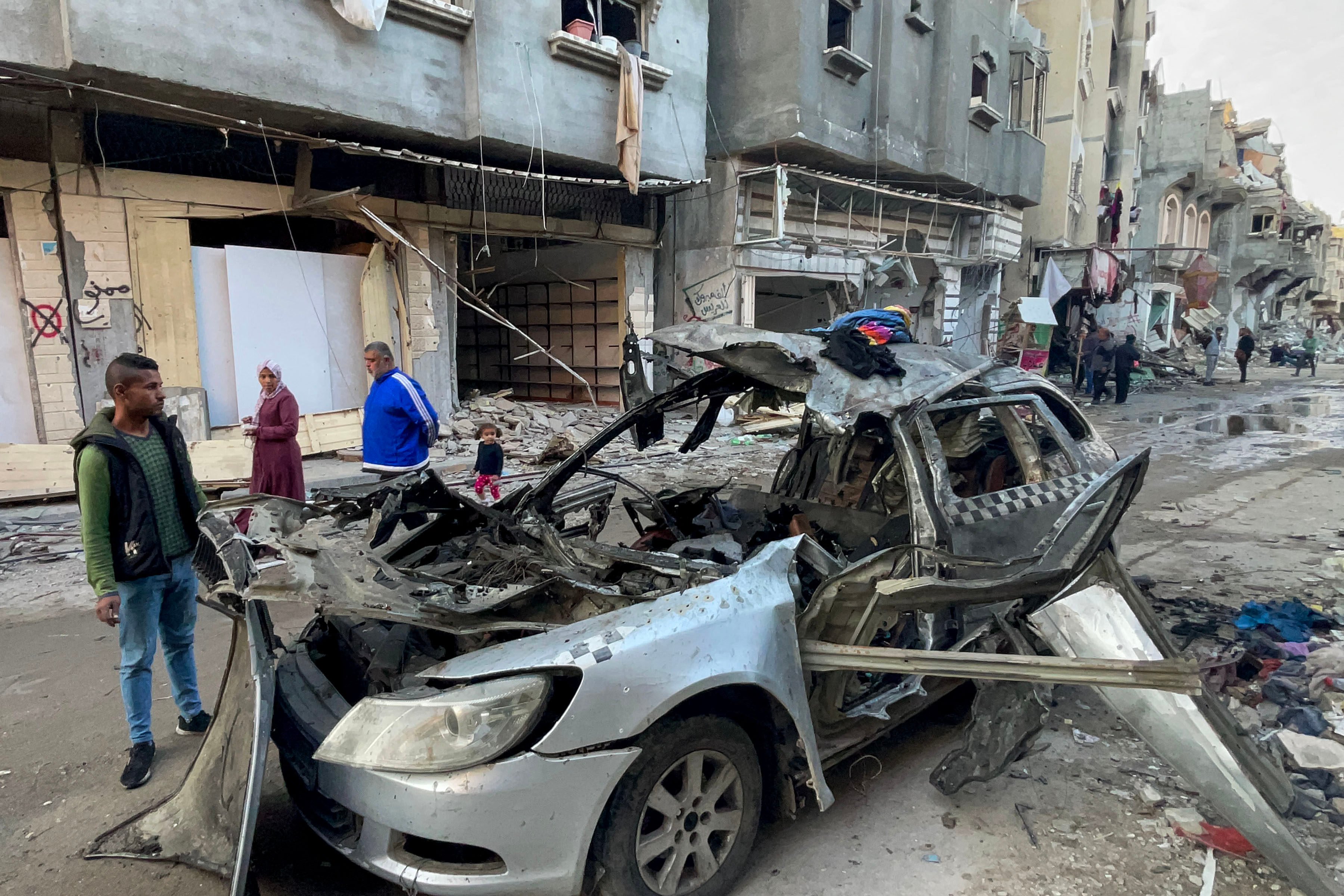 The car in which three sons of Hamas leader Ismail Haniyeh were reportedly killed. Photo: AFP