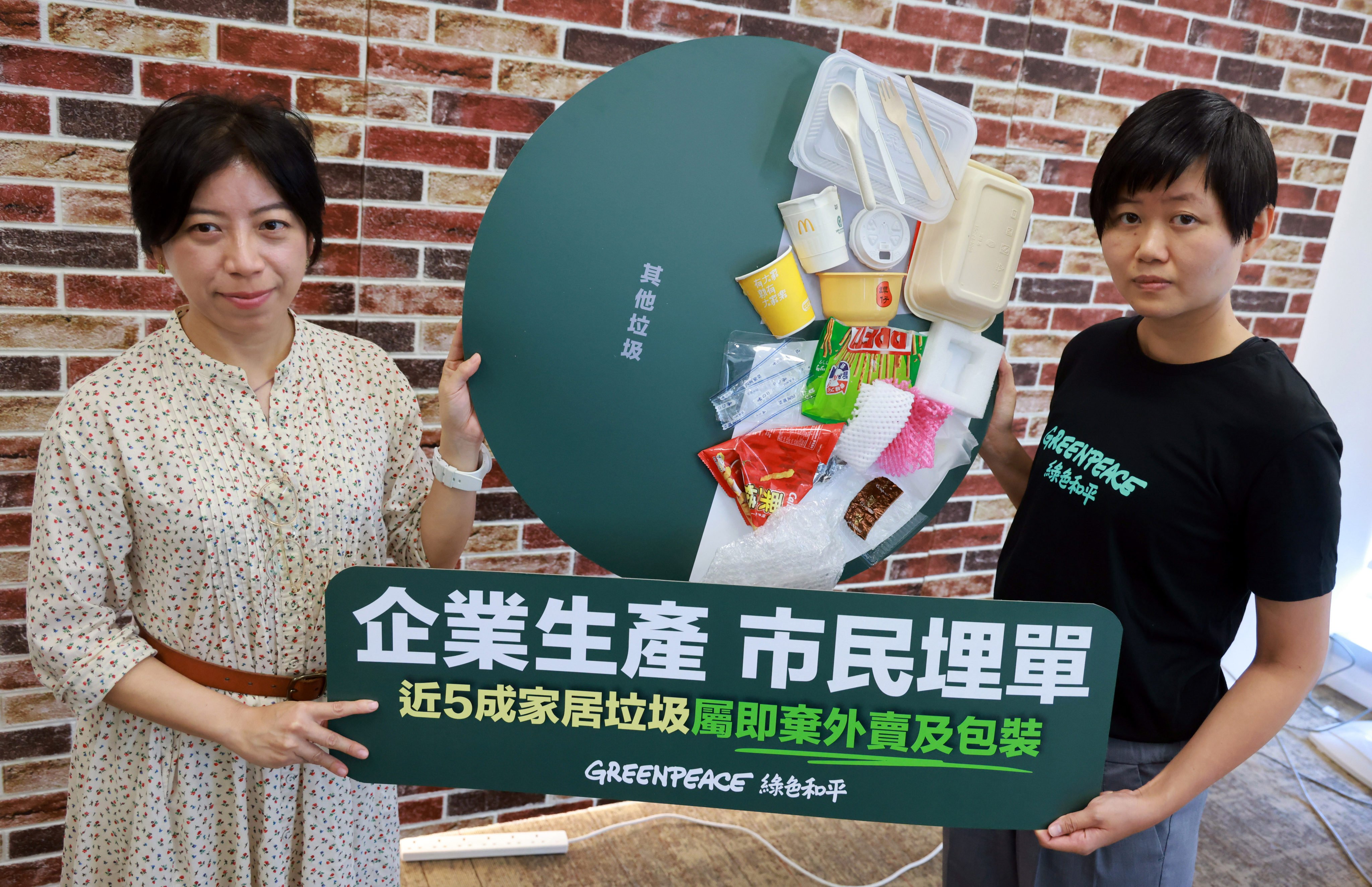 Leanne Tam (right), a Greenpeace campaigner, has said her group found that excess packaging produced by firms may cost households more ahead of the waste-charging scheme. Photo: May Tse