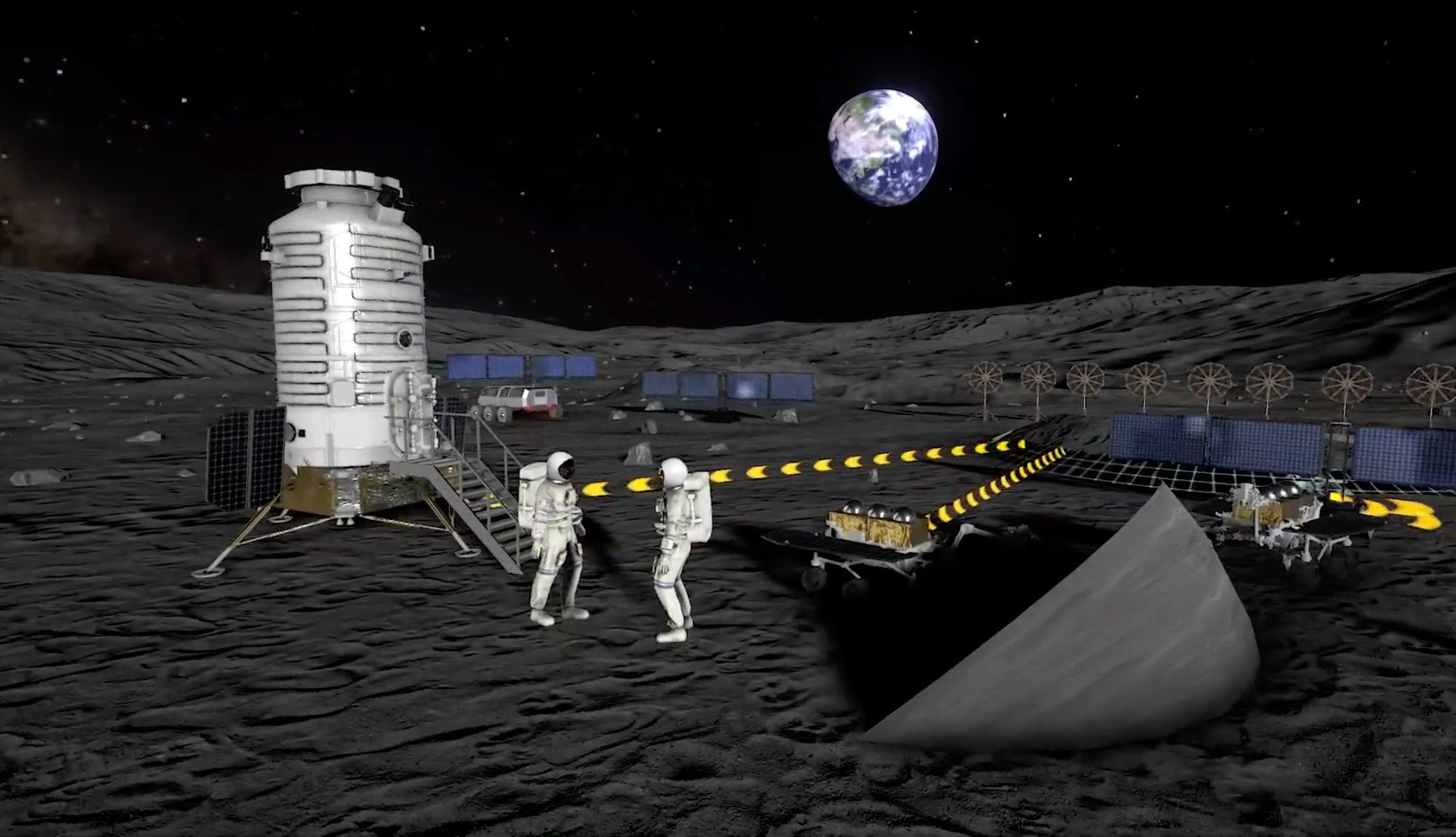 Screenshot from a video clip shows a  joint China-Russia  International Lunar Research Station to be completed by 2050 on the moon. Image: China National Space Administration