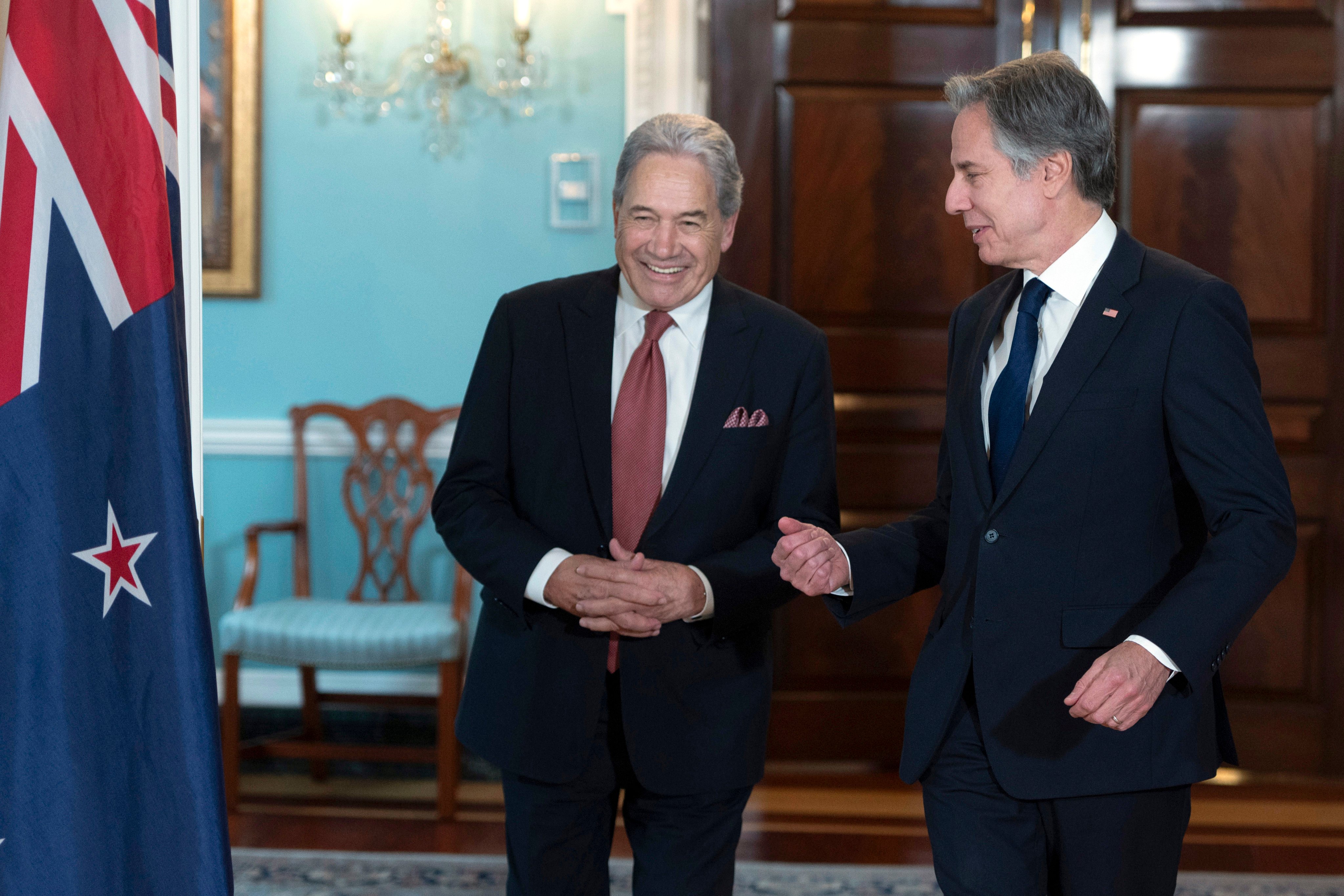 New Zealand Foreign Minister Winston Peters (left) and US Secretary of State Antony Blinken in Washington on April 11. Photo: AP