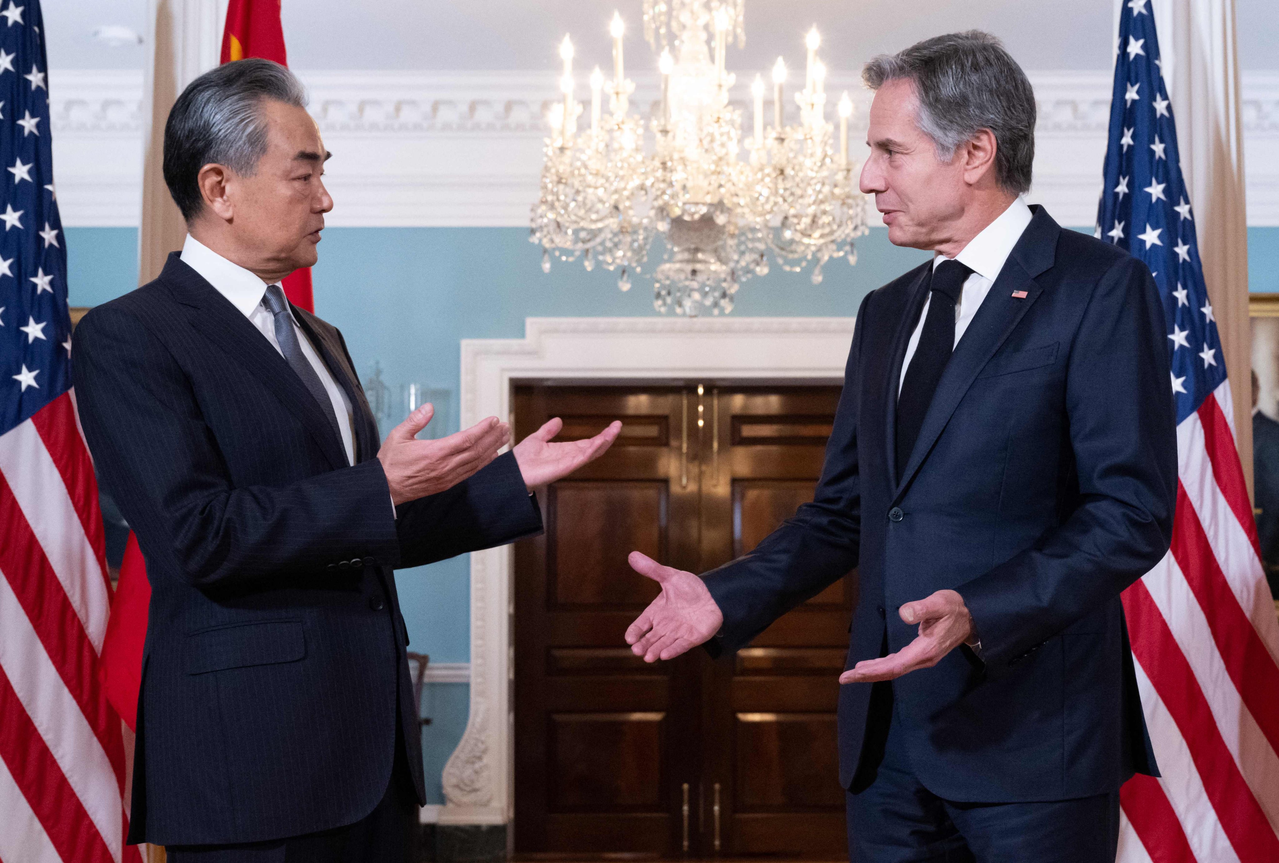 US Secretary of State Antony Blinken (right) and Chinese Foreign Minister Wang Yi discussed the possibility of an Iranian strike on Israel in a phone call this week. Photo: AFP