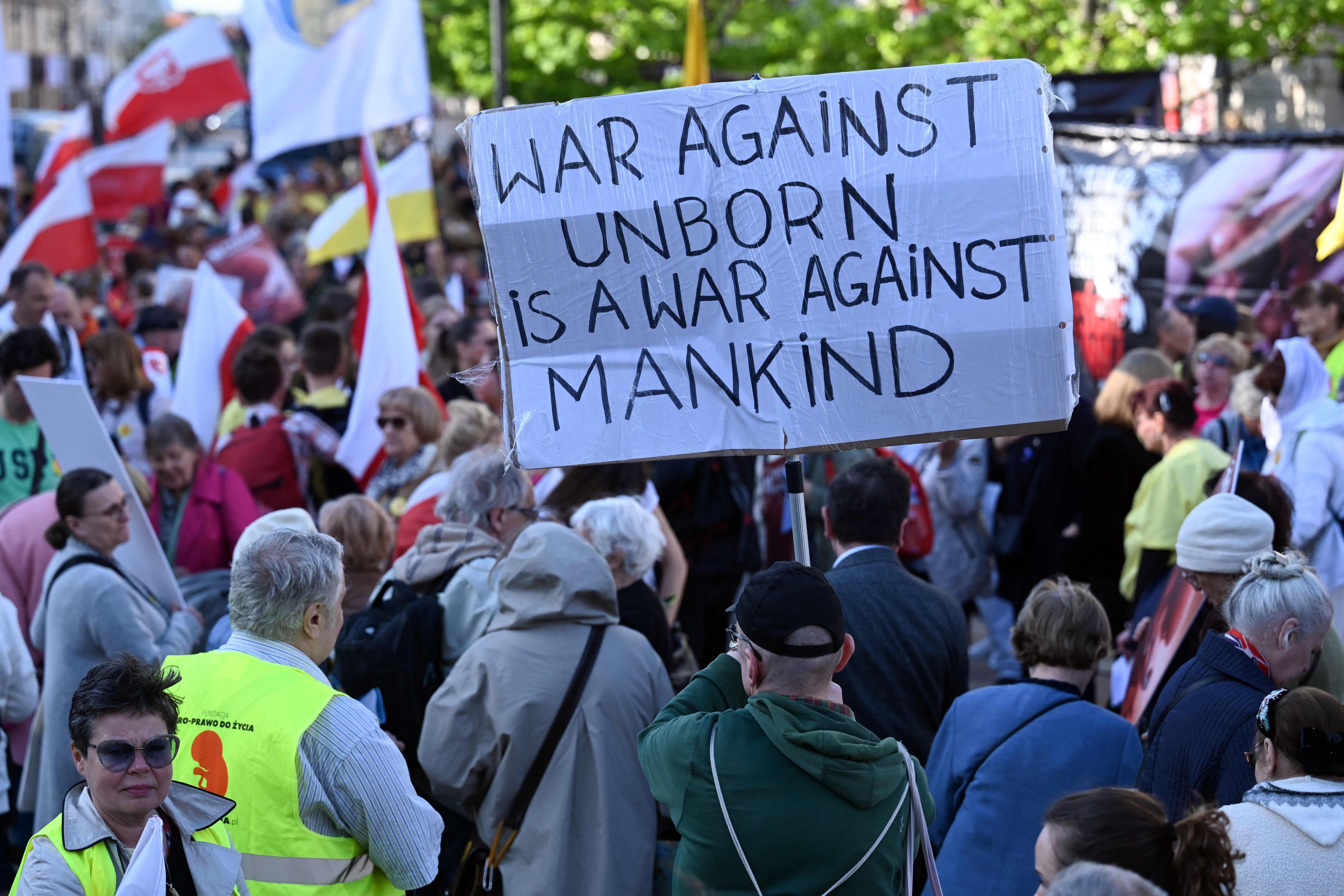 Anti-abortionists in the March for Children in Warsaw. The party of centrist Prime Minister Donald Tusk is seeking to change the law to allow women to terminate pregnancies up to the 12th week of pregnancy. Photo: AFP