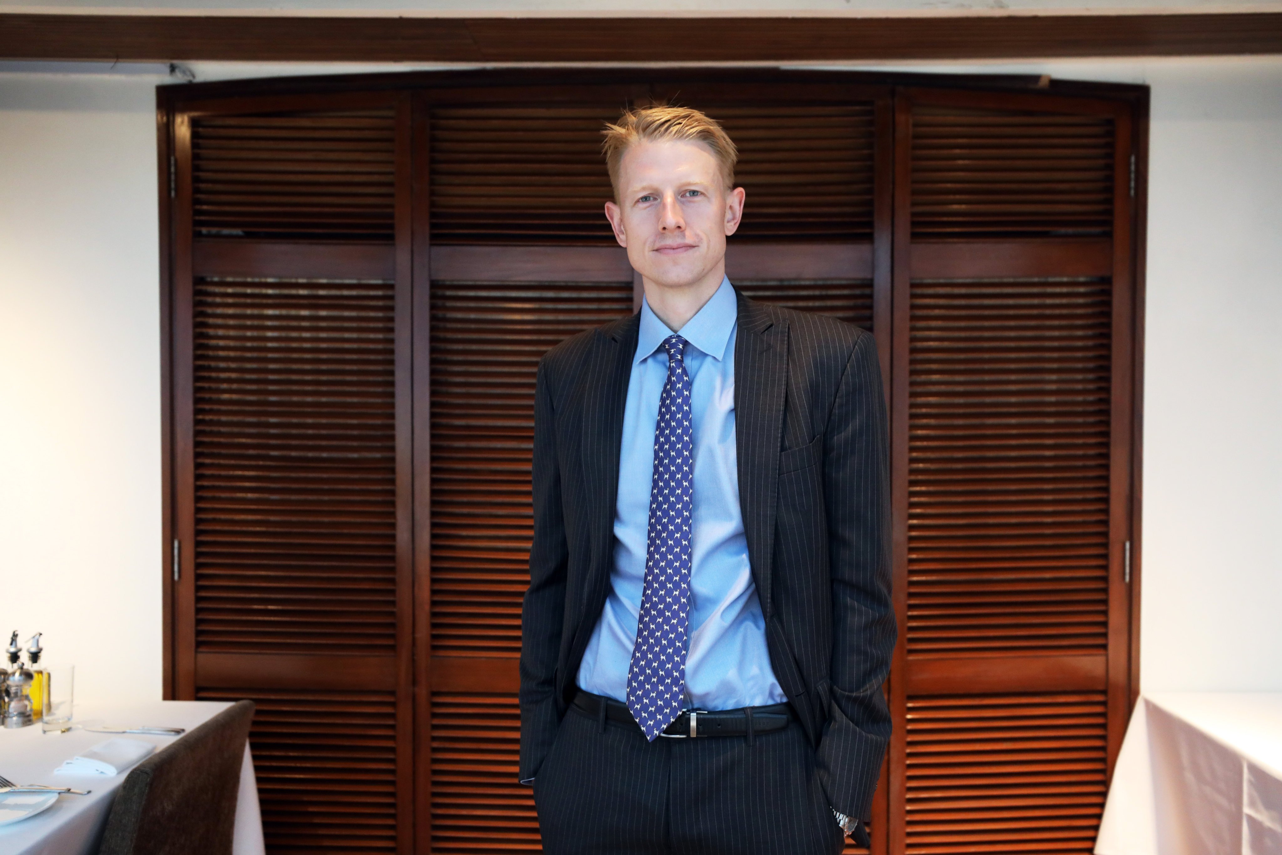 Max Johnson poses for portrait at Foreign Correspondents’ Club (FCC), Central. Max Johnson is the youngest brother of former British Prime Minister Boris Johnson. He has lived in Hong Kong since 2021. 27MAR24 SCMP / Sun Yeung